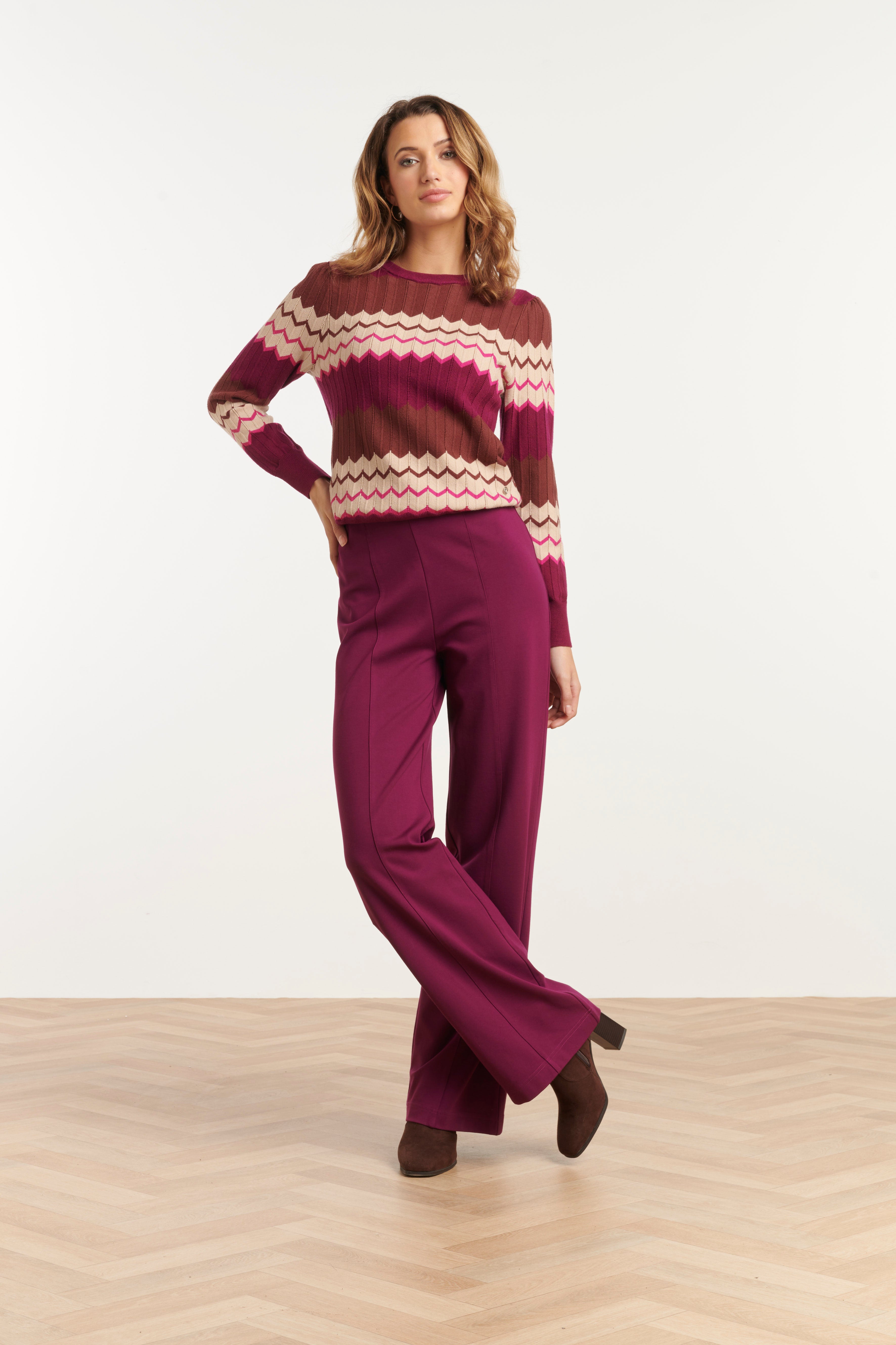 25735 – Gebreide Top Met Zigzagpatroon | Brown - Muticolour
