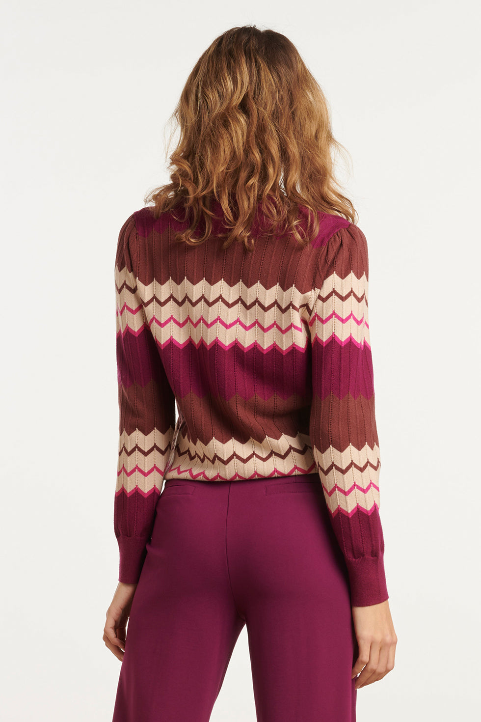 25735 – Gebreide Top Met Zigzagpatroon | Brown - Muticolour