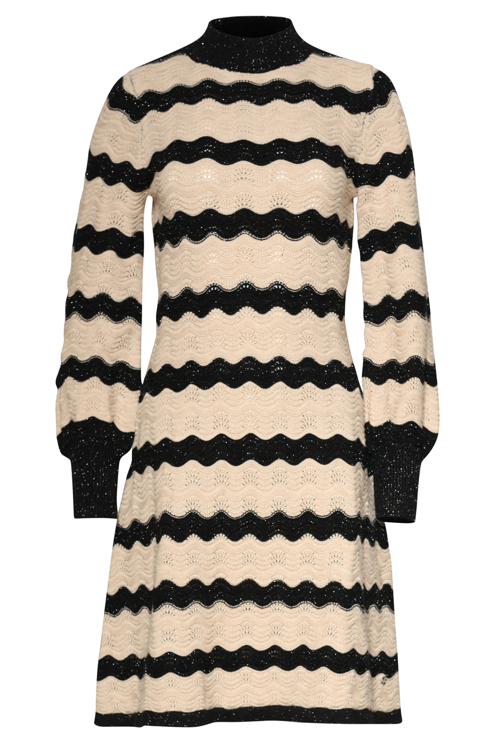 25736 – Gebreide Jurk Met Golfdessin | Black - Sand