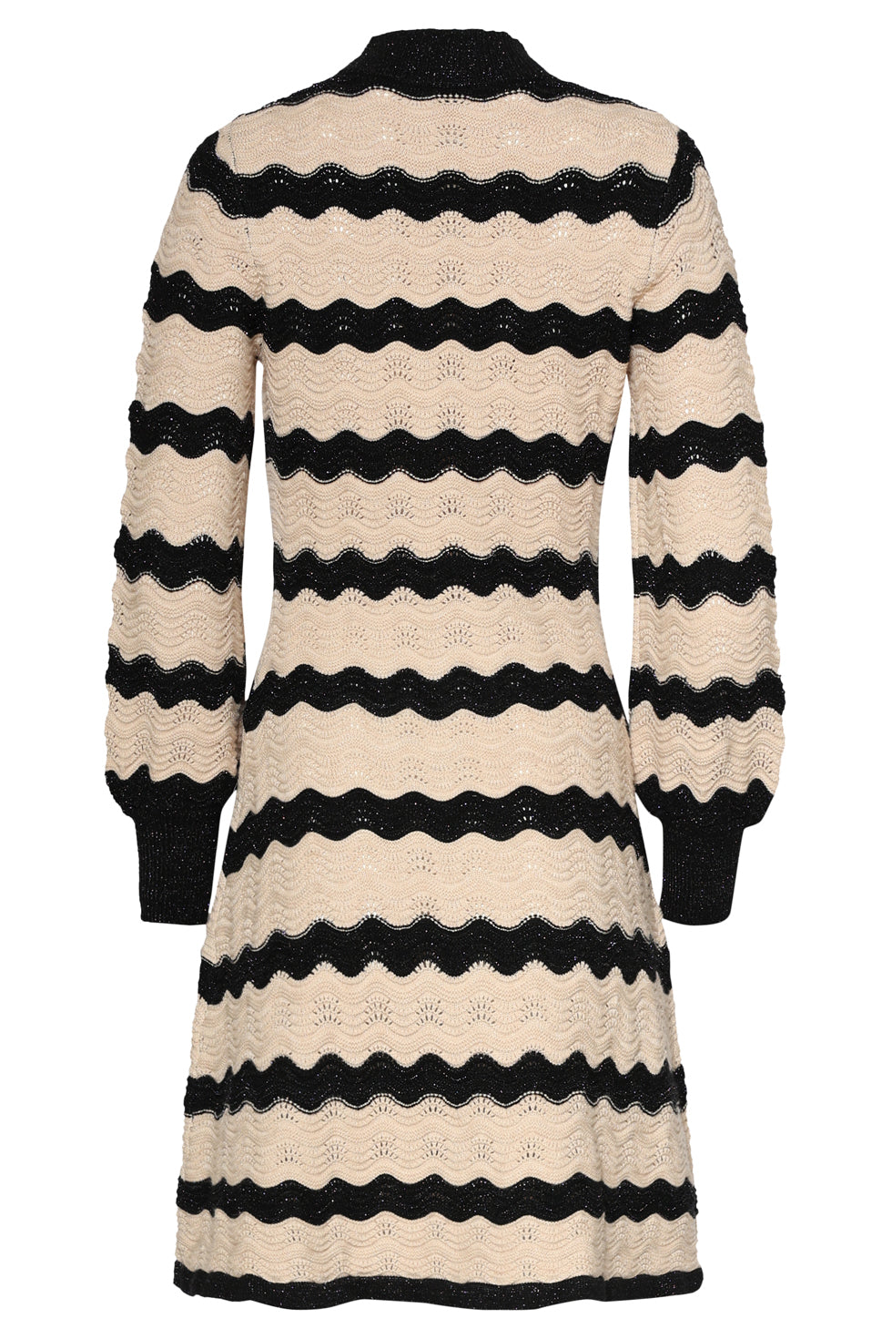 25736 – Smashed Lemon Gebreide jurk met golfdessin | Black - Sand