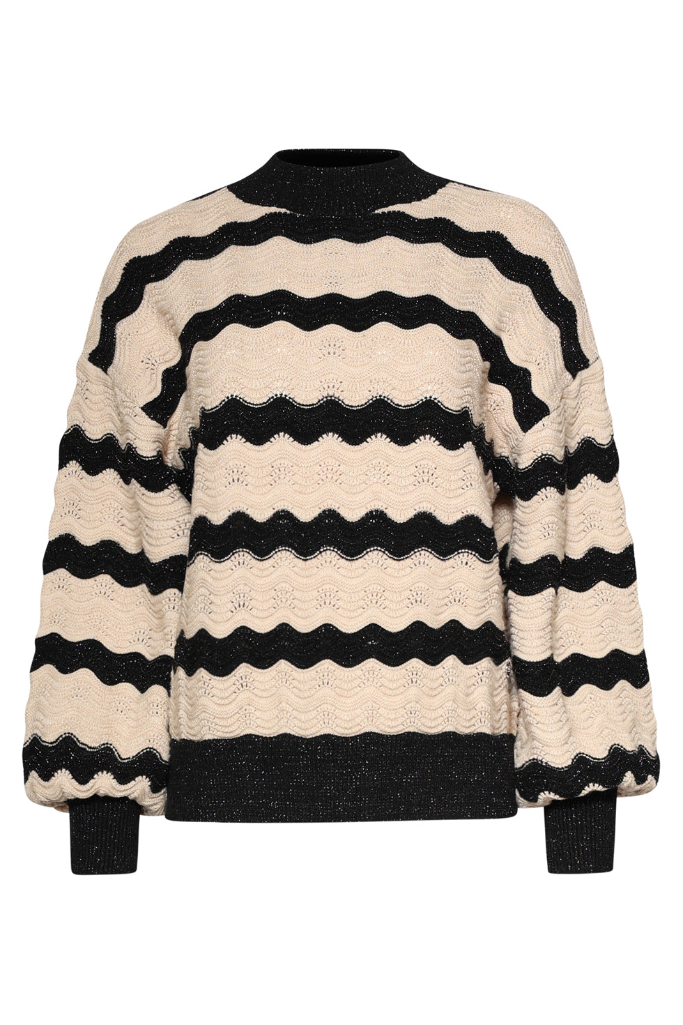 25737 – Gebreide Trui Met Golfstructuur | Black - Sand