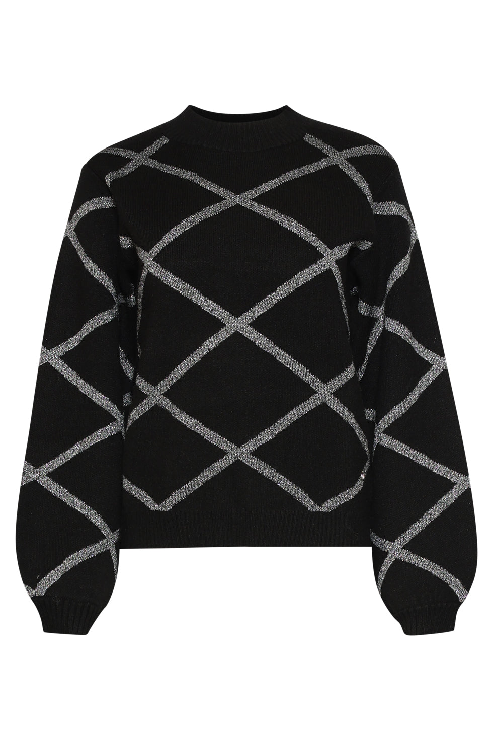 25738 – Gebreide Trui Met Ruitdessin | Black - Silver