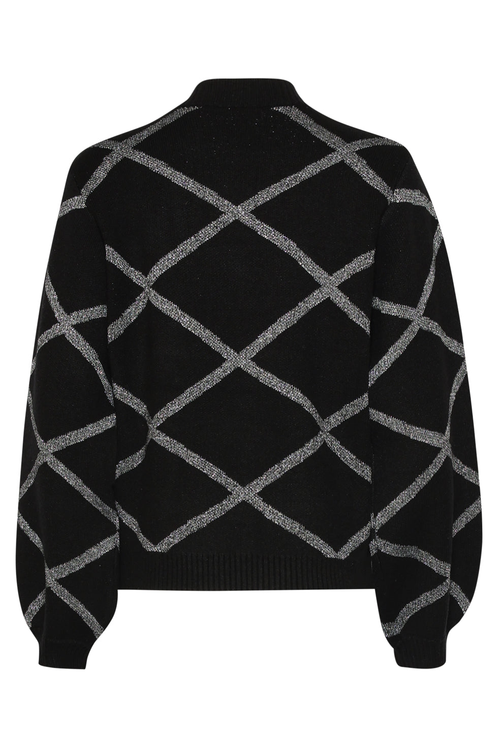 25738 – Gebreide Trui Met Ruitdessin | Black - Silver