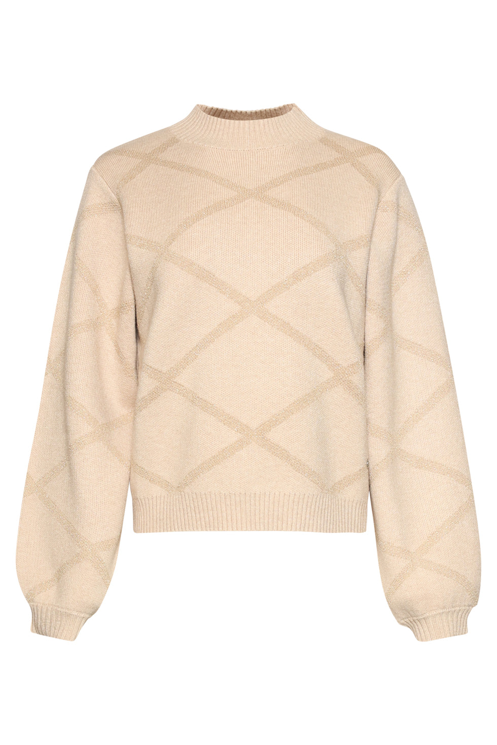 25738 – Gebreide Trui Met Ruitdessin | Sand - Gold