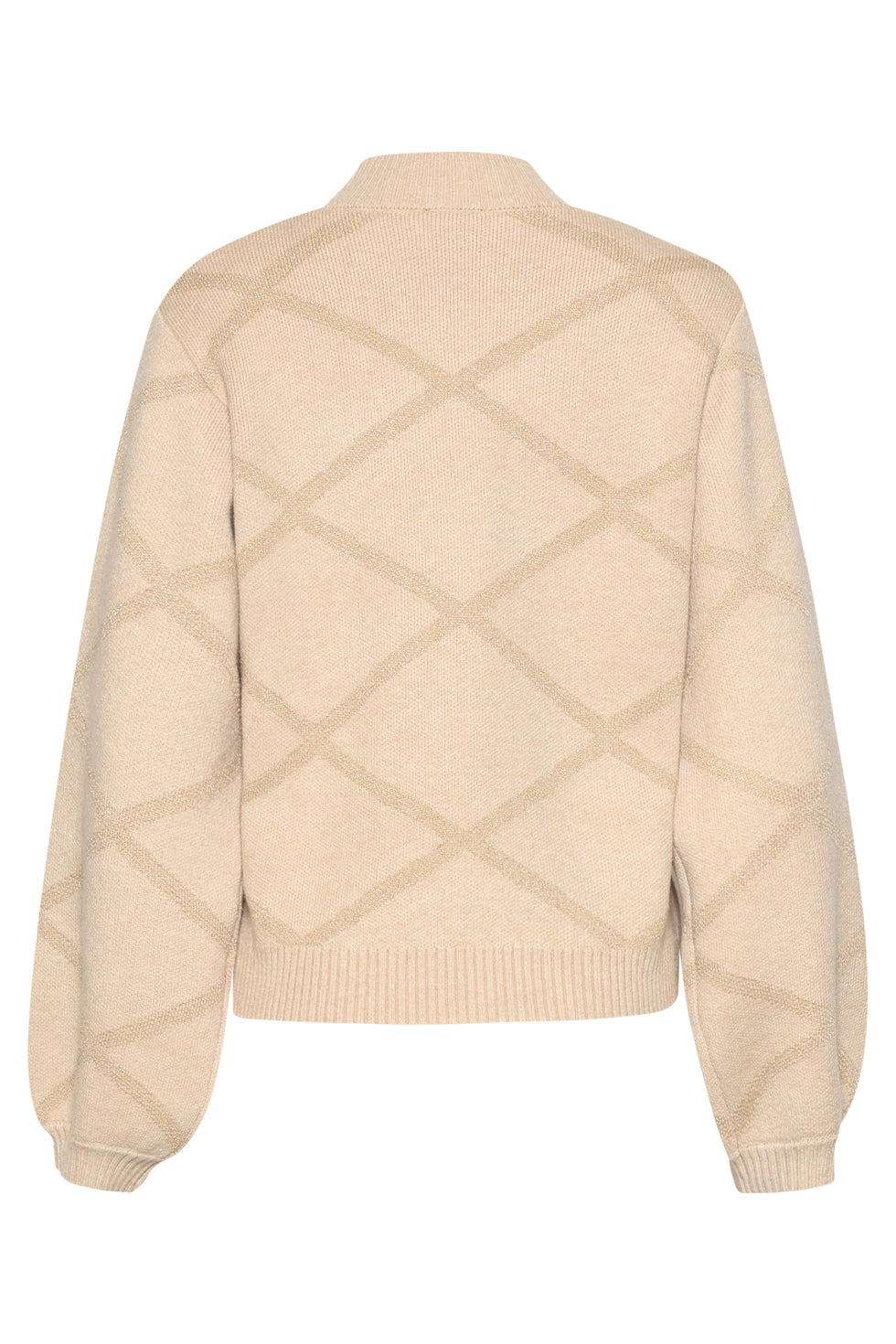 25738 – Gebreide Trui Met Ruitdessin | Sand - Gold