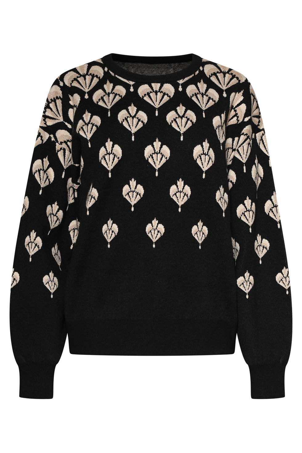 25739 – Smashed Lemon Gebreide top met art-deco motief | Black - Sand