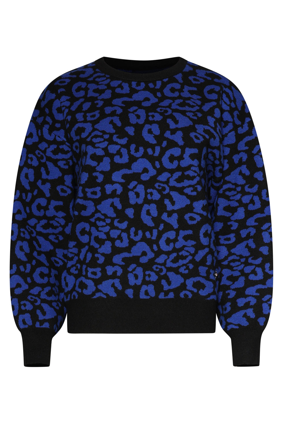25741 – Gebreide Top Met Dierenprint | Black - Cobalt