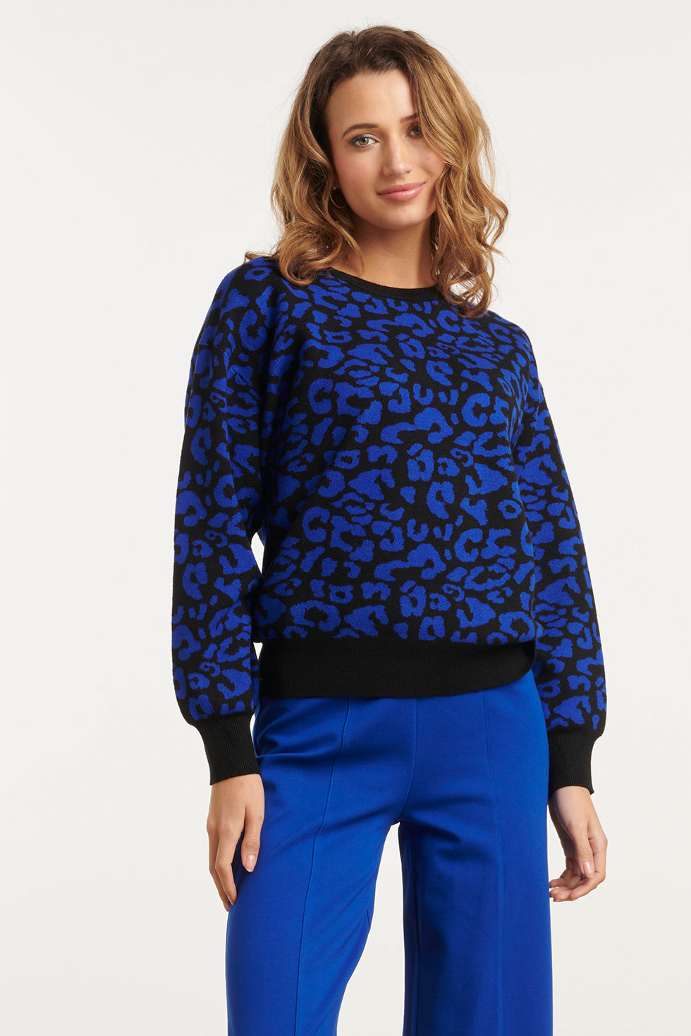 25741 – Gebreide Top Met Dierenprint | Black - Cobalt