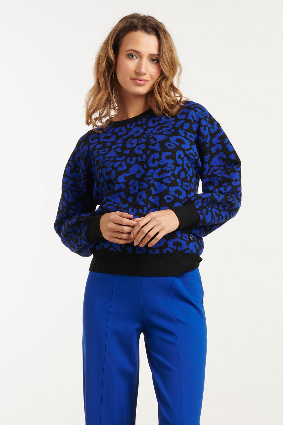 25741 – Gebreide Top Met Dierenprint | Black - Cobalt