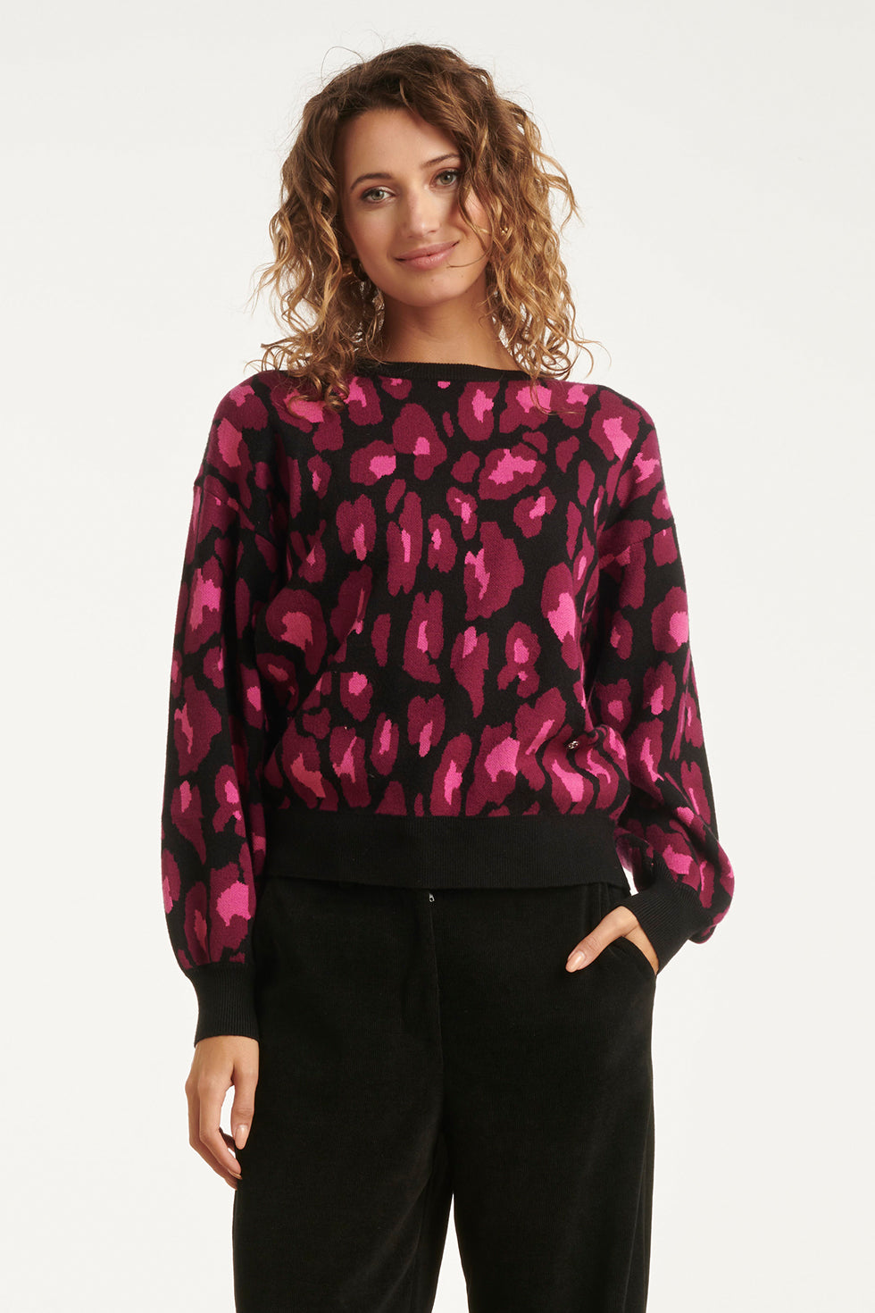 25741 – Gebreide Top Met Dierenprint | Black - Muticolour