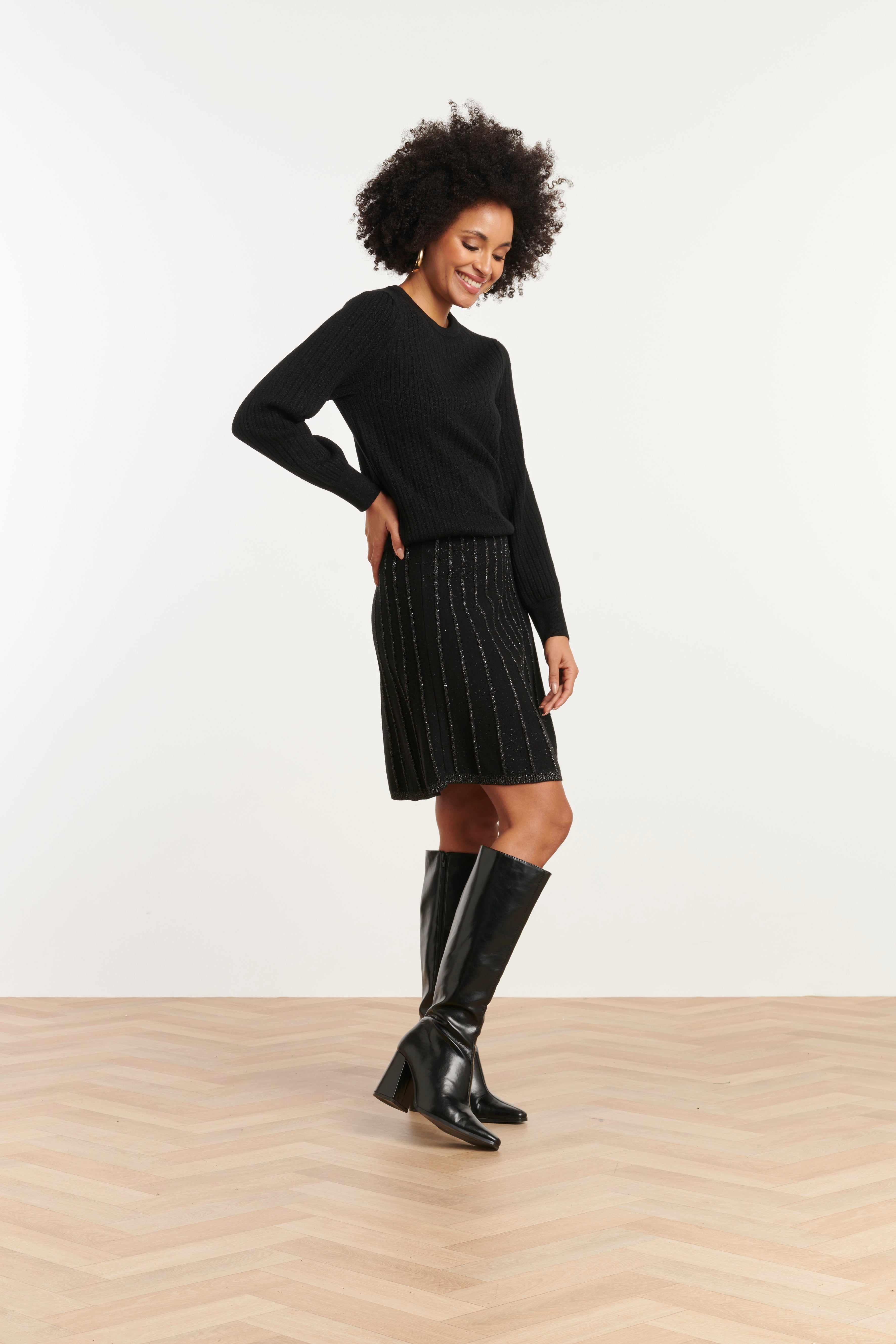 25744 – Gebreide Rok Met Plissé-Effect | Black