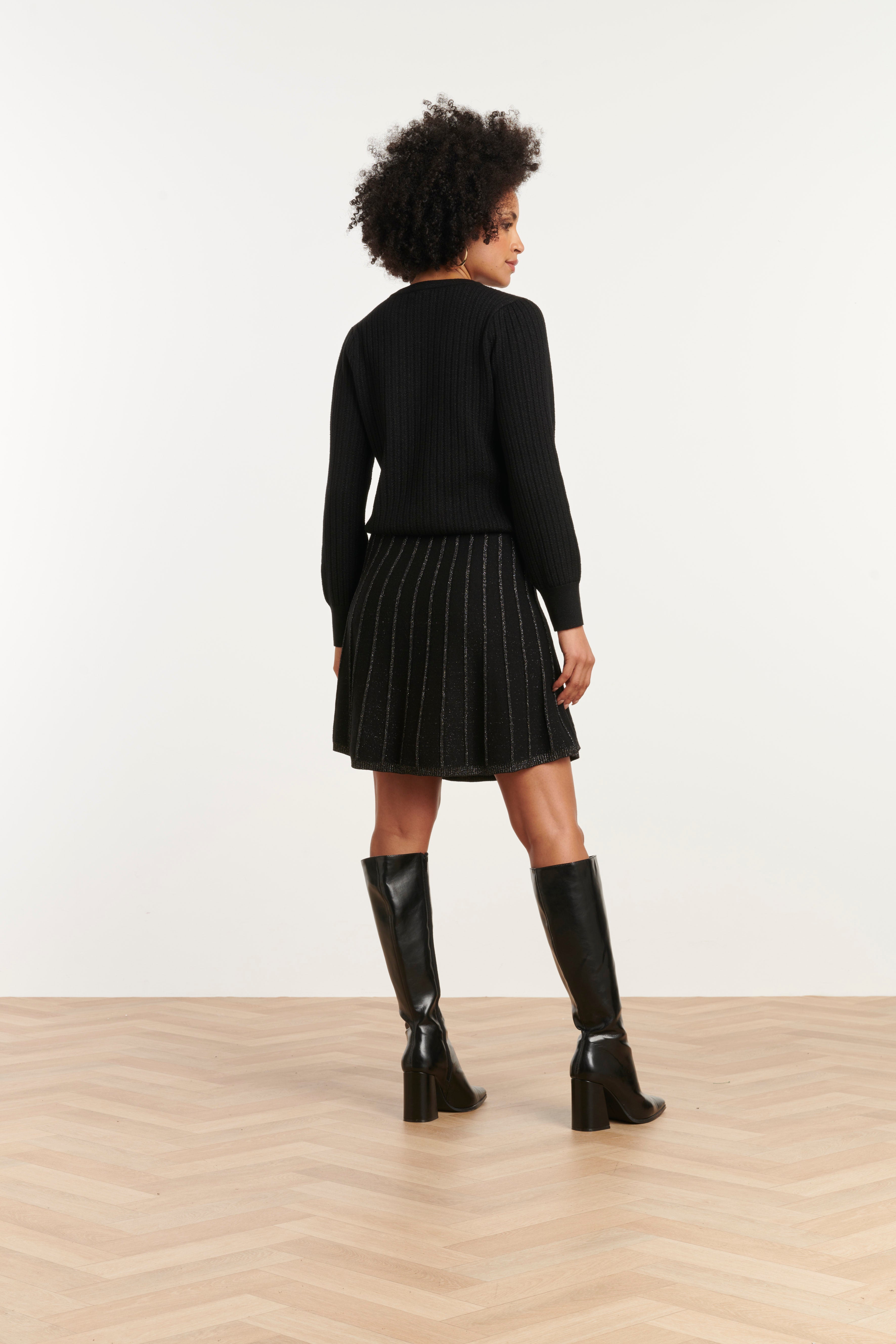 25744 – Gebreide Rok Met Plissé-Effect | Black