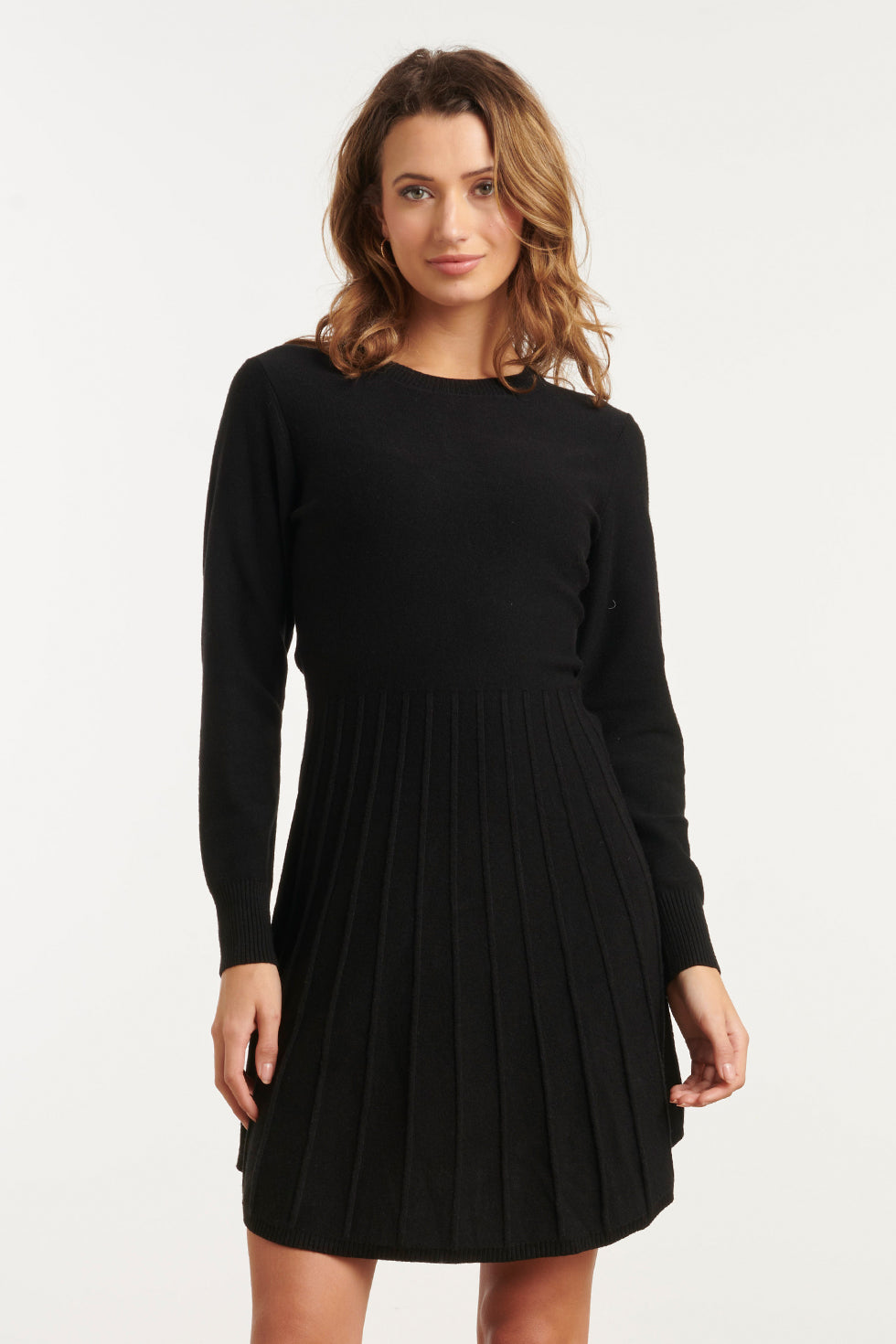 25745 – Gebreide Jurk Met Elegante Plooival | Black