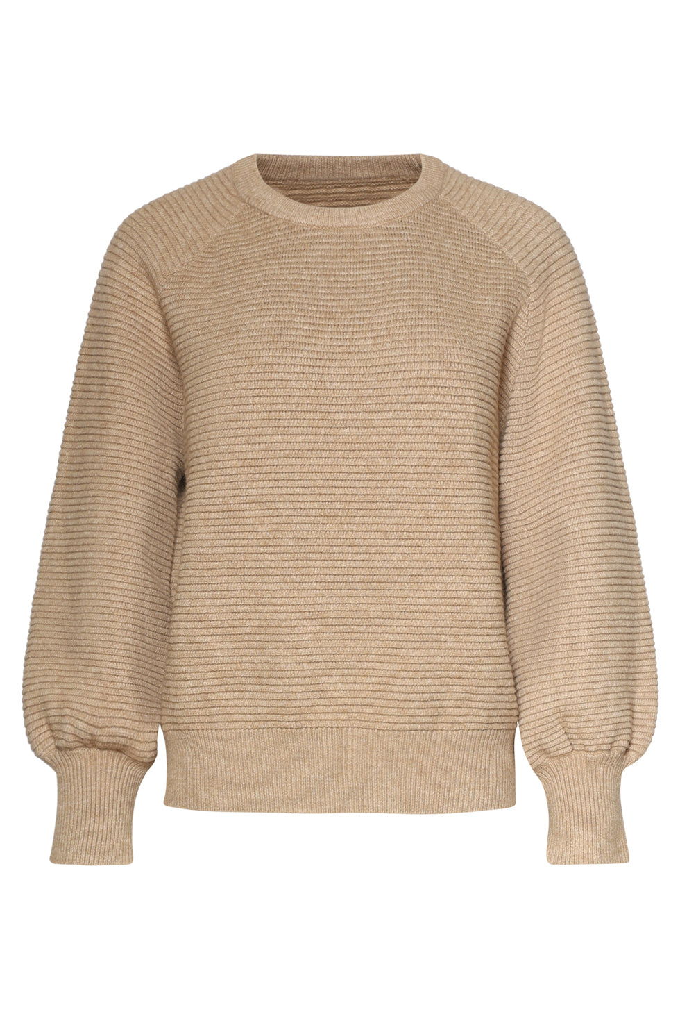 25747 – Gebreide Top Met Ballonmouwen | Sand