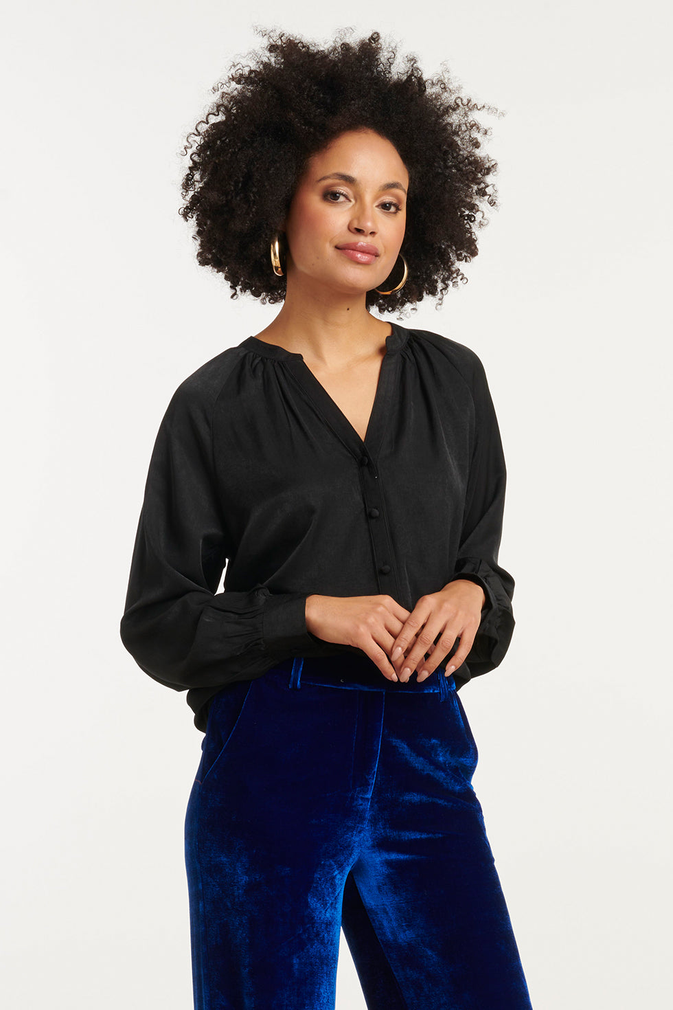 25752 – Satijnlook Blouse Met Knoopsluiting | Black