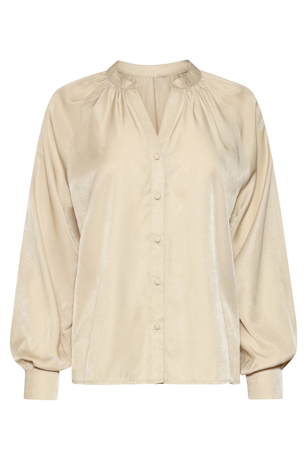 25752 – Smashed Lemon Satijnlook blouse met knoopsluiting | Sand