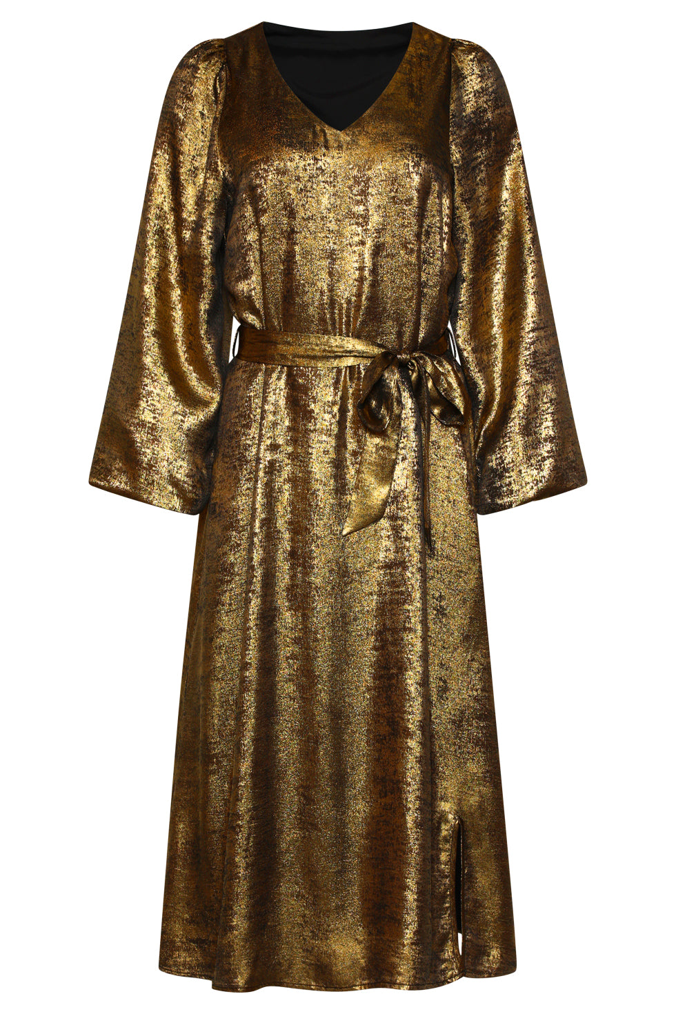 25753 – Glanzende Midi-Jurk Met V-Hals | Gold