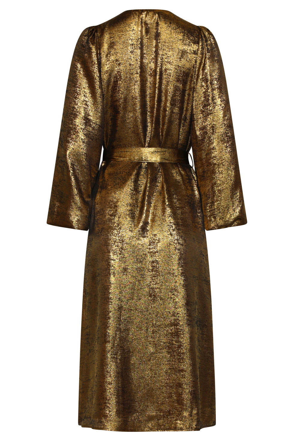 25753 – Glanzende Midi-Jurk Met V-Hals | Gold