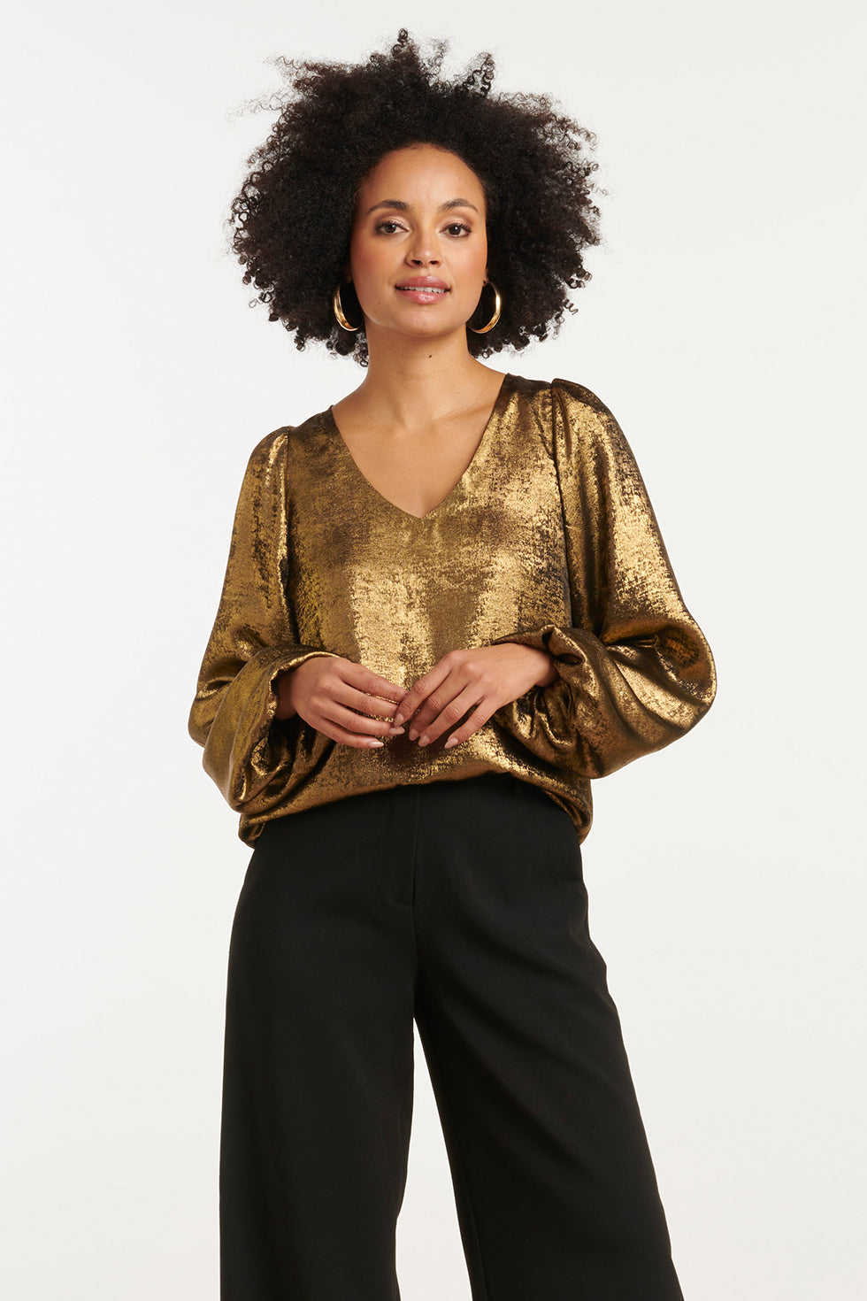 25754 – Glanzende Top Met Losse Fit | Gold