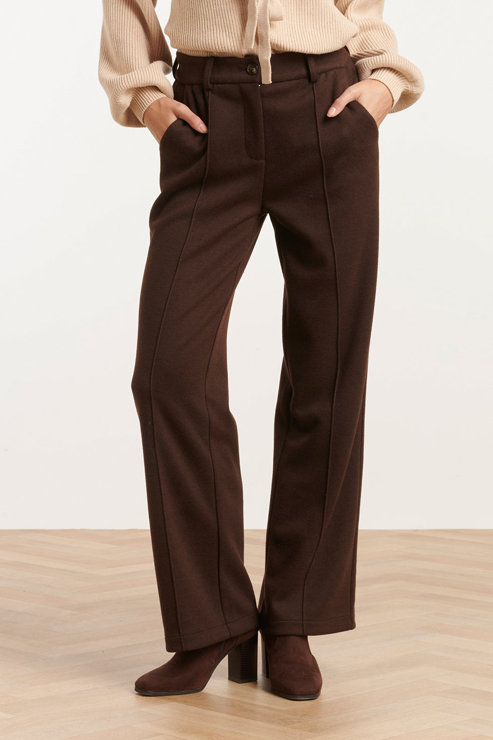 25755 – Broek Met Visgraatstructuur | Brown
