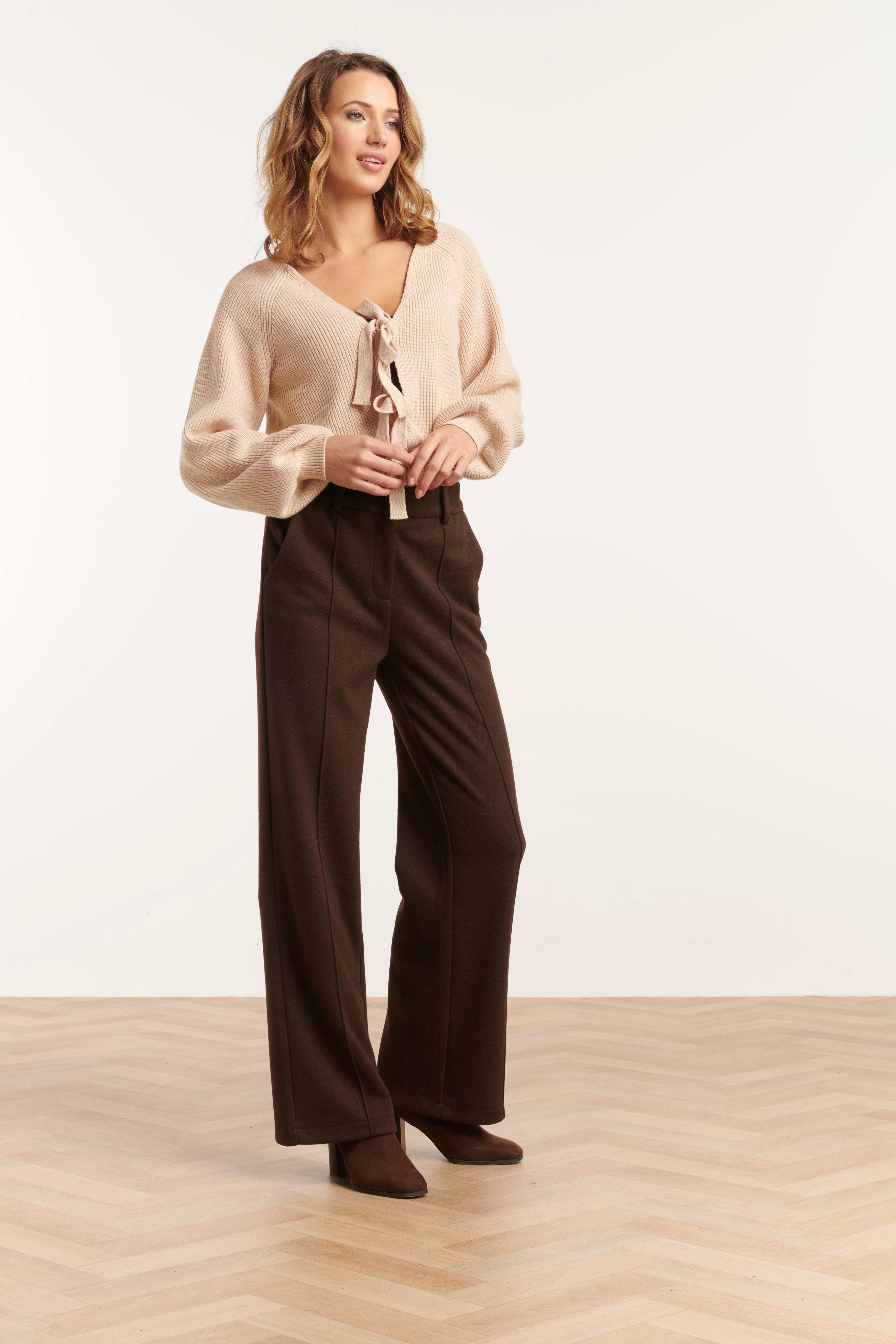 25755 – Broek Met Visgraatstructuur | Brown