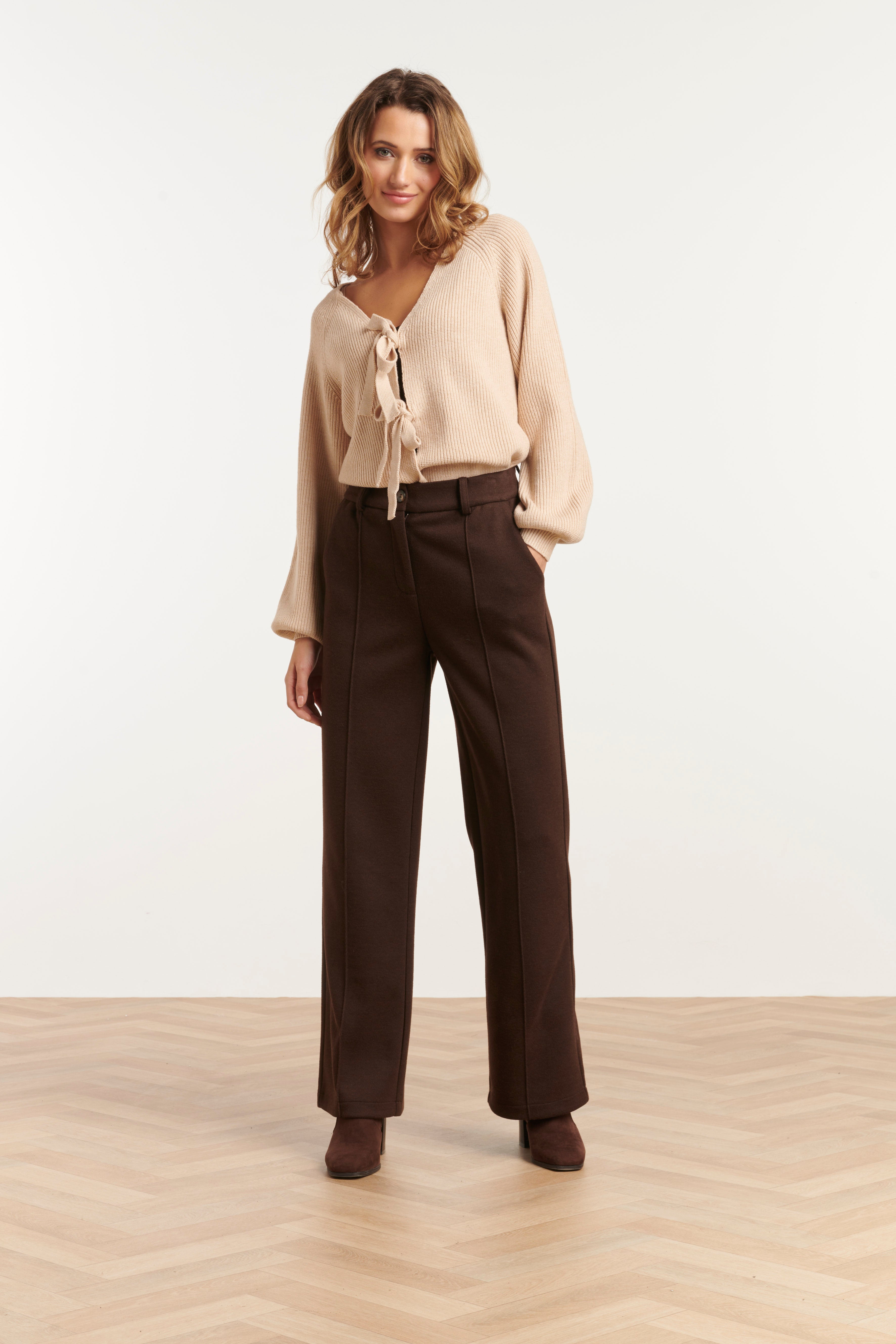 25755 – Broek Met Visgraatstructuur | Brown