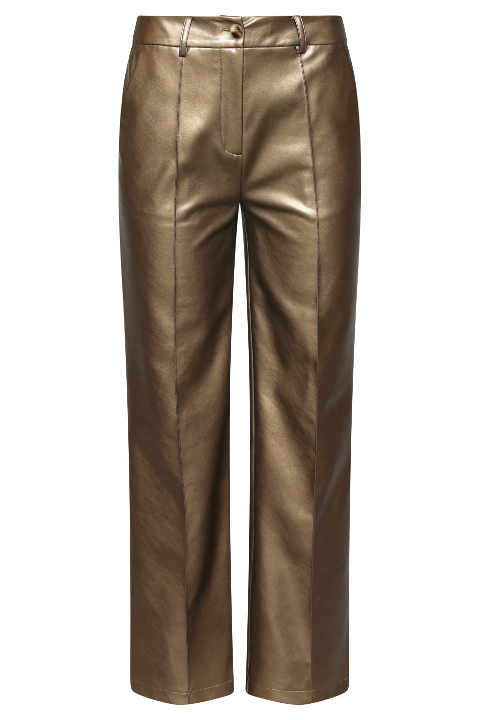 25760 – Smashed Lemon PU broek met metallic finish | Gold