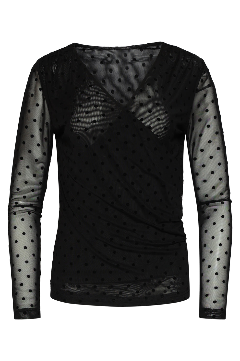 25762 – Flock Mesh Top Met Velvet Dots | Black