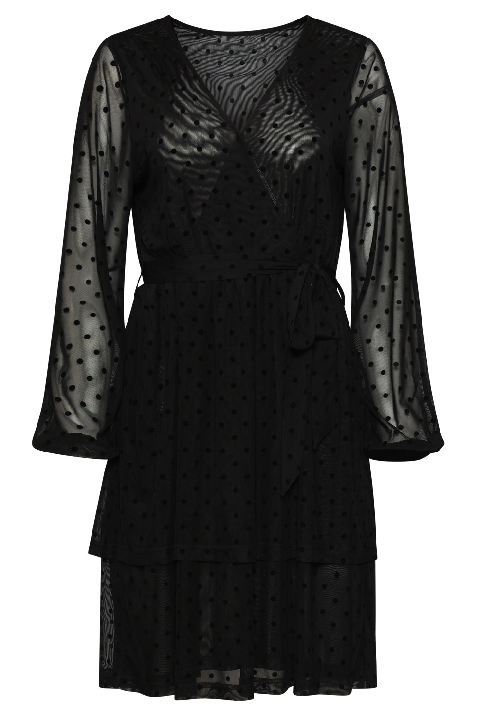 25763 – Flock Mesh Jurk Met Velvet Dots | Black