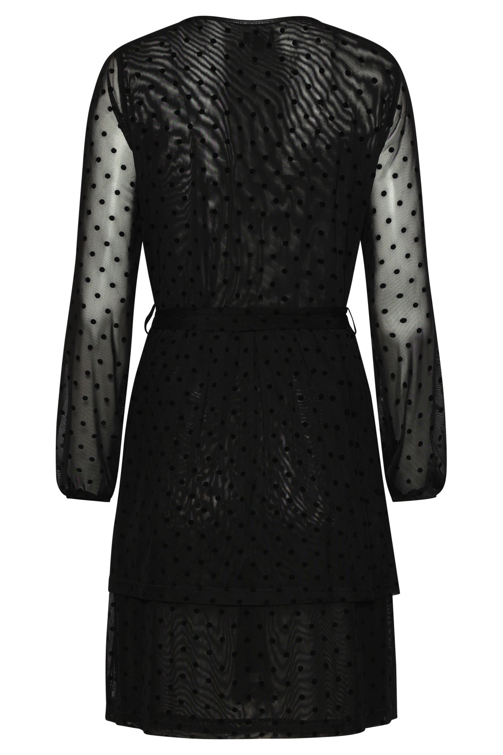 25763 – Flock Mesh Jurk Met Velvet Dots | Black