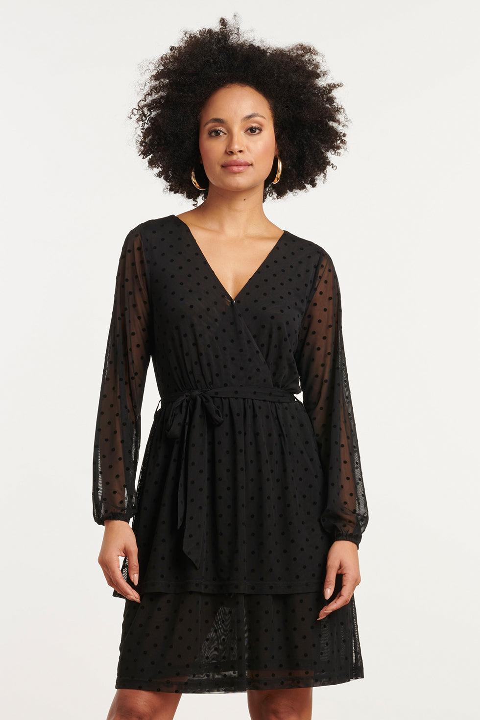 25763 – Flock Mesh Jurk Met Velvet Dots | Black