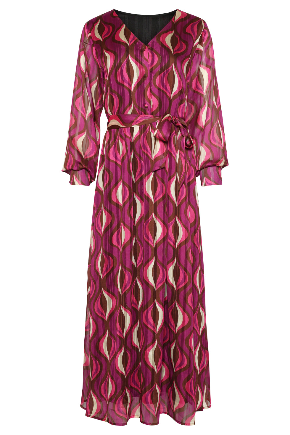 25773 – Chiffon Maxi Jurk Met Lurex Detail | Aubergine - Muticolour