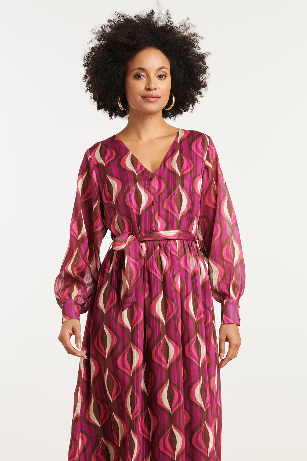 25773 – Chiffon Maxi Jurk Met Lurex Detail | Aubergine - Muticolour