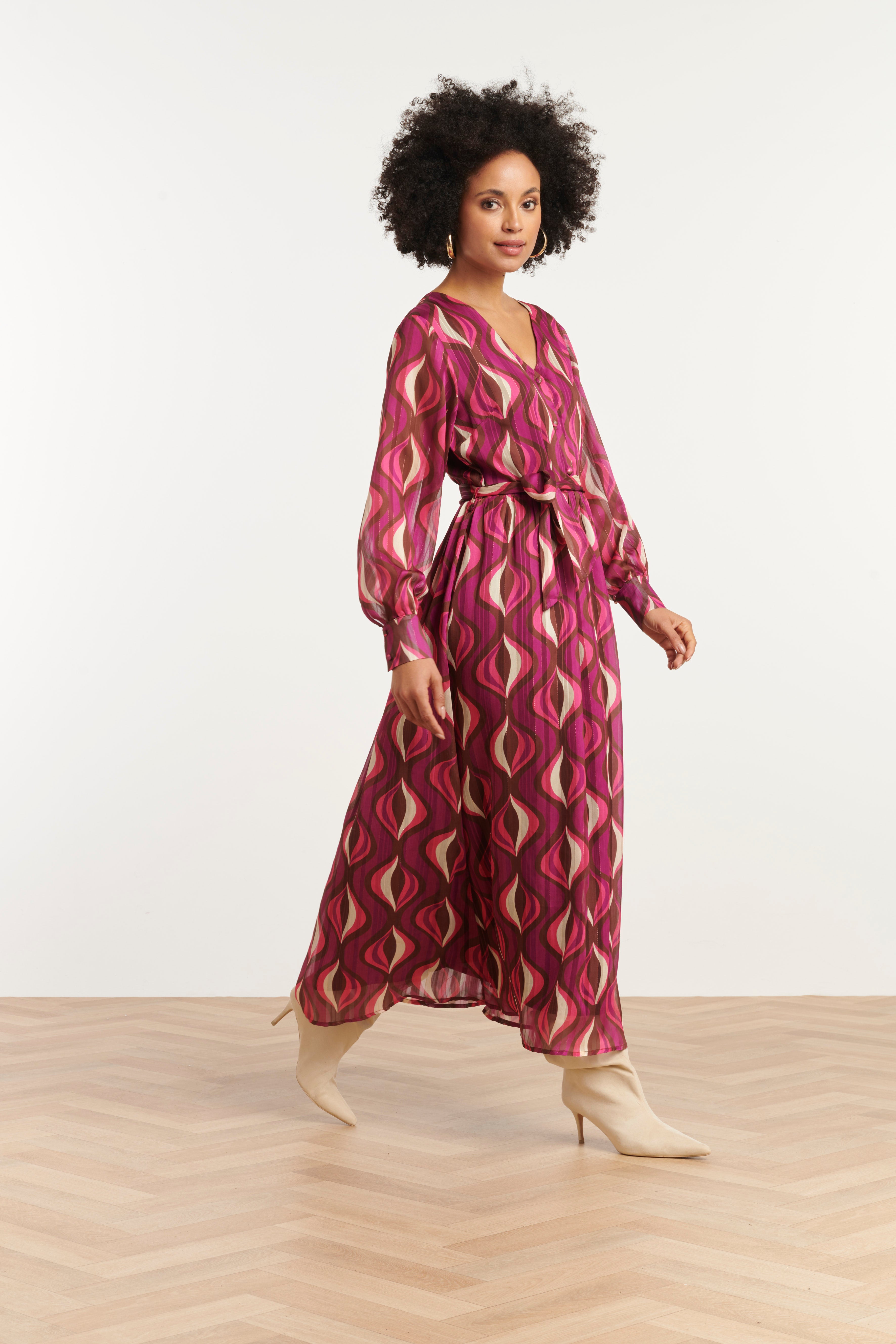 25773 – Chiffon Maxi Jurk Met Lurex Detail | Aubergine - Muticolour