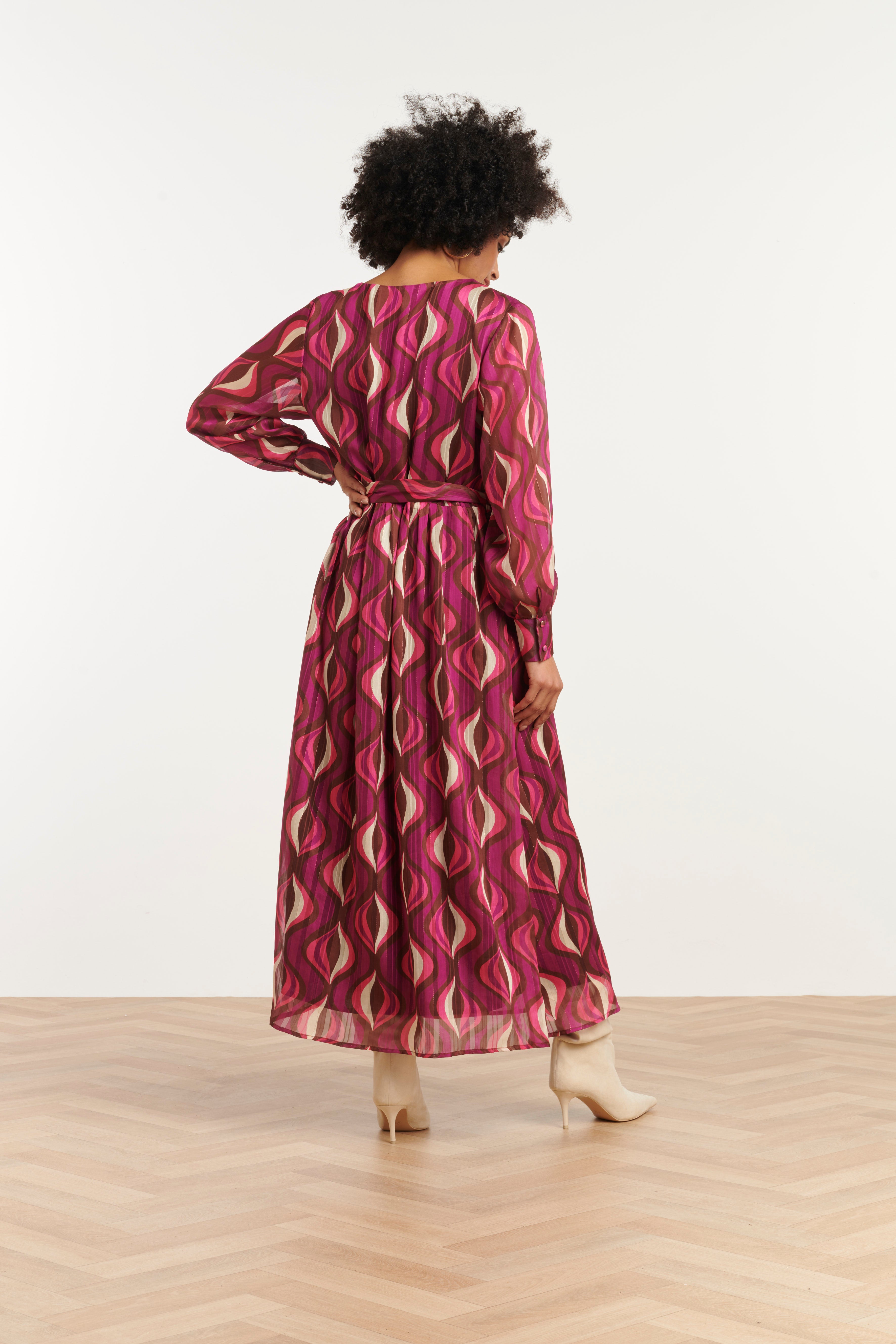 25773 – Chiffon Maxi Jurk Met Lurex Detail | Aubergine - Muticolour