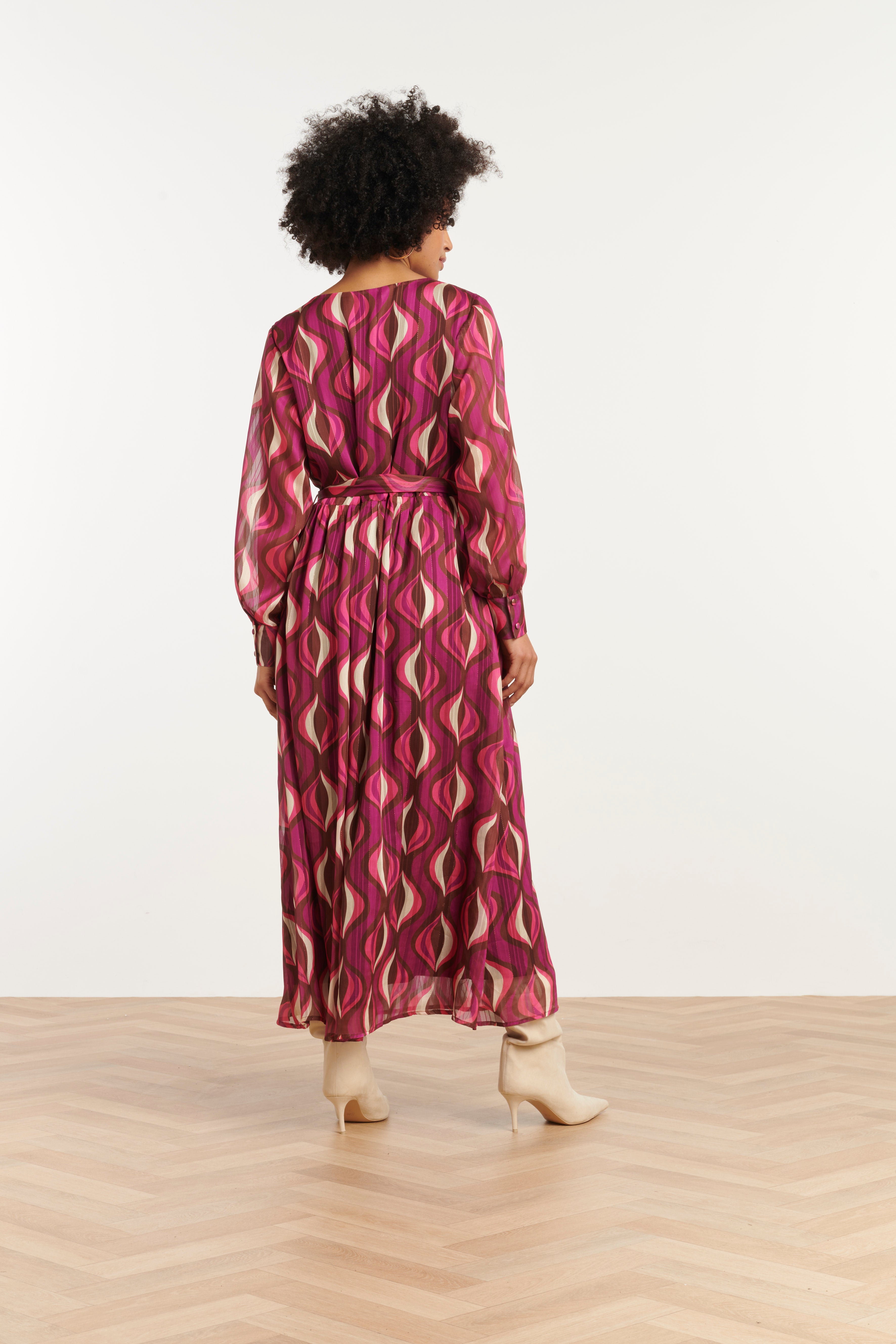 25773 – Chiffon Maxi Jurk Met Lurex Detail | Aubergine - Muticolour