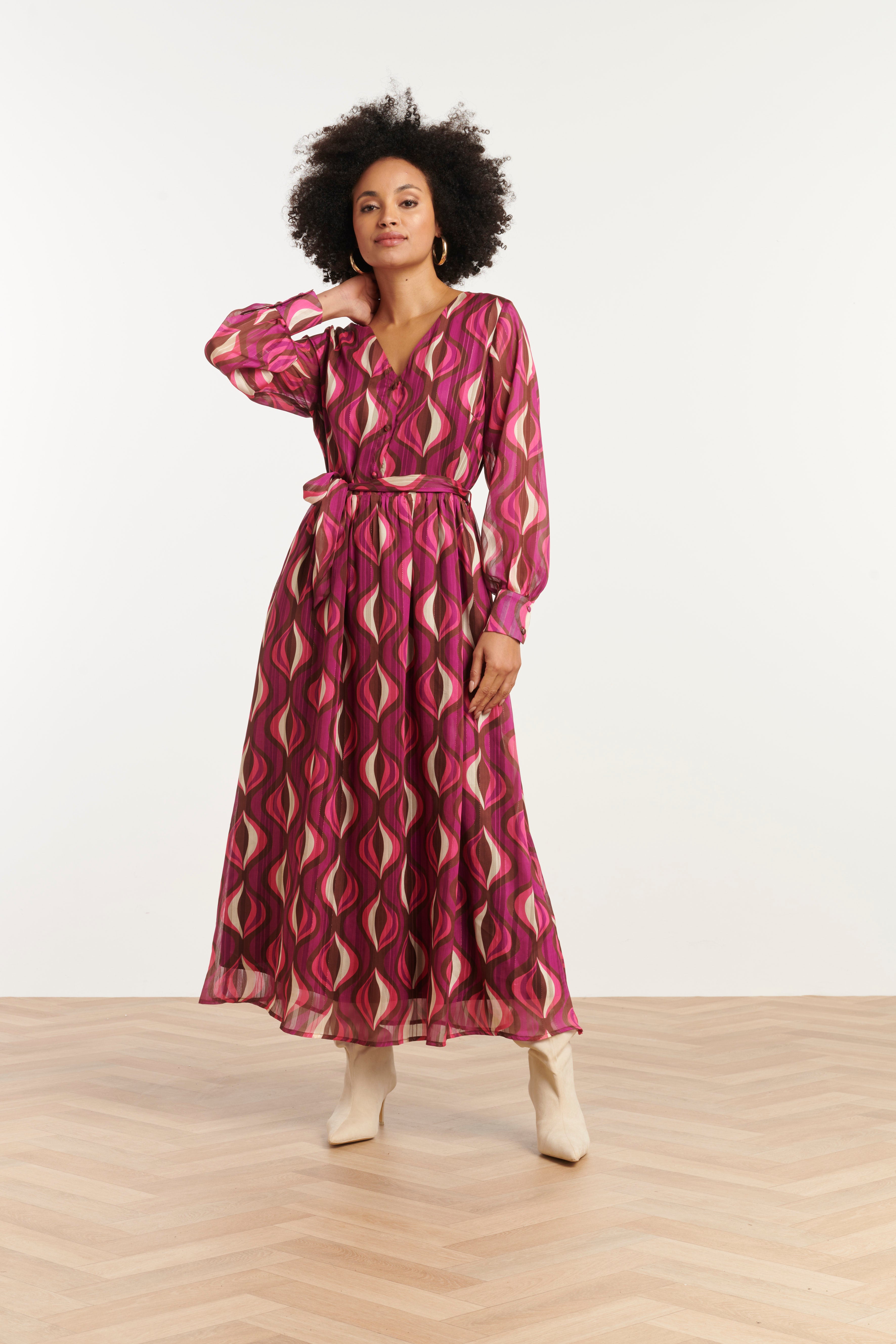 25773 – Chiffon Maxi Jurk Met Lurex Detail | Aubergine - Muticolour