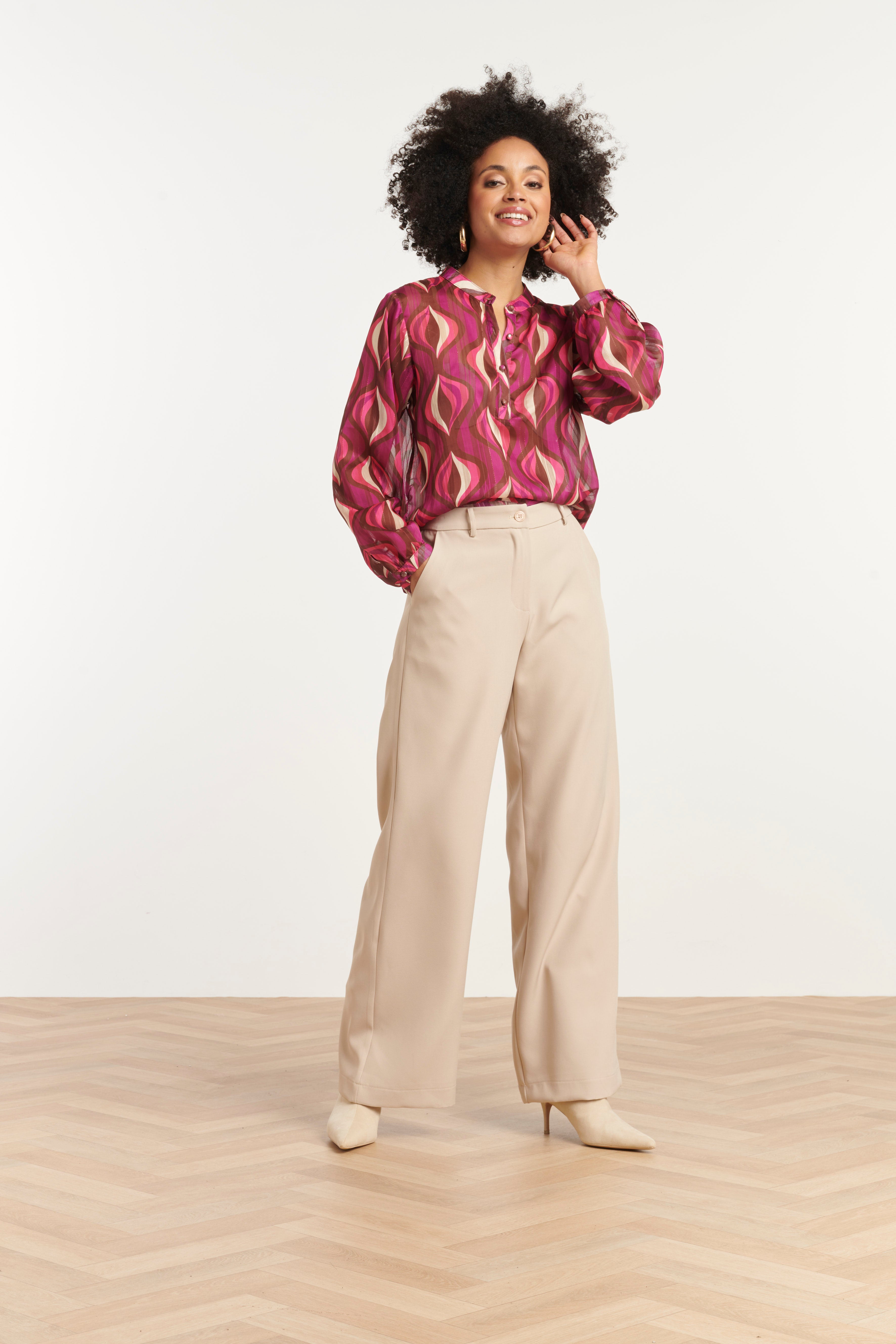 25774 – Chiffon Blouse Met Lurex Draad | Aubergine - Muticolour