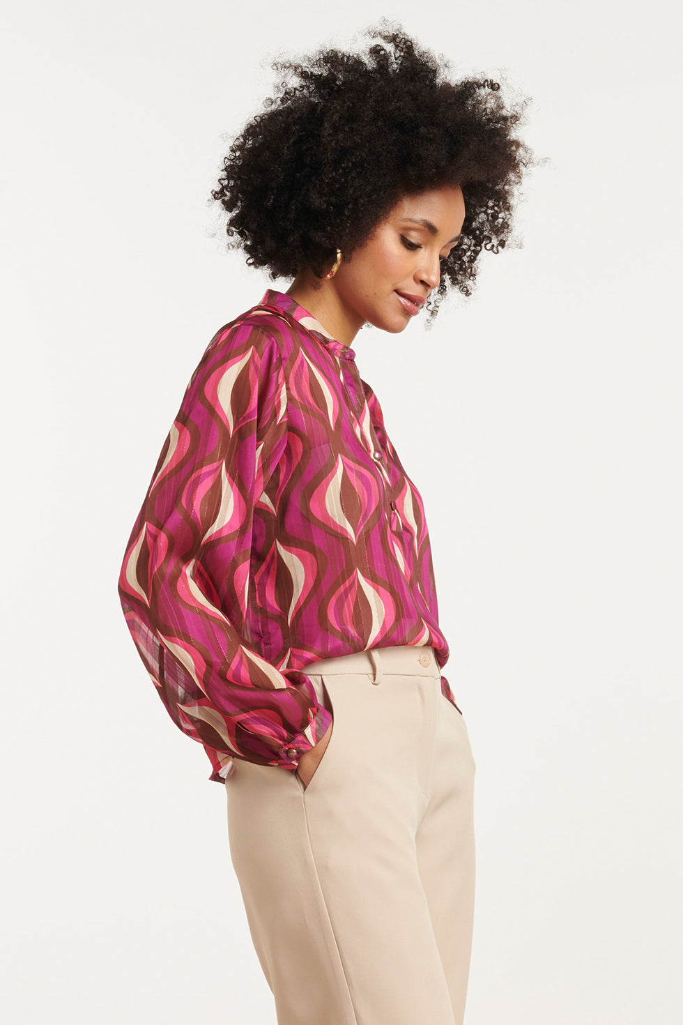 25774 – Chiffon Blouse Met Lurex Draad | Aubergine - Muticolour