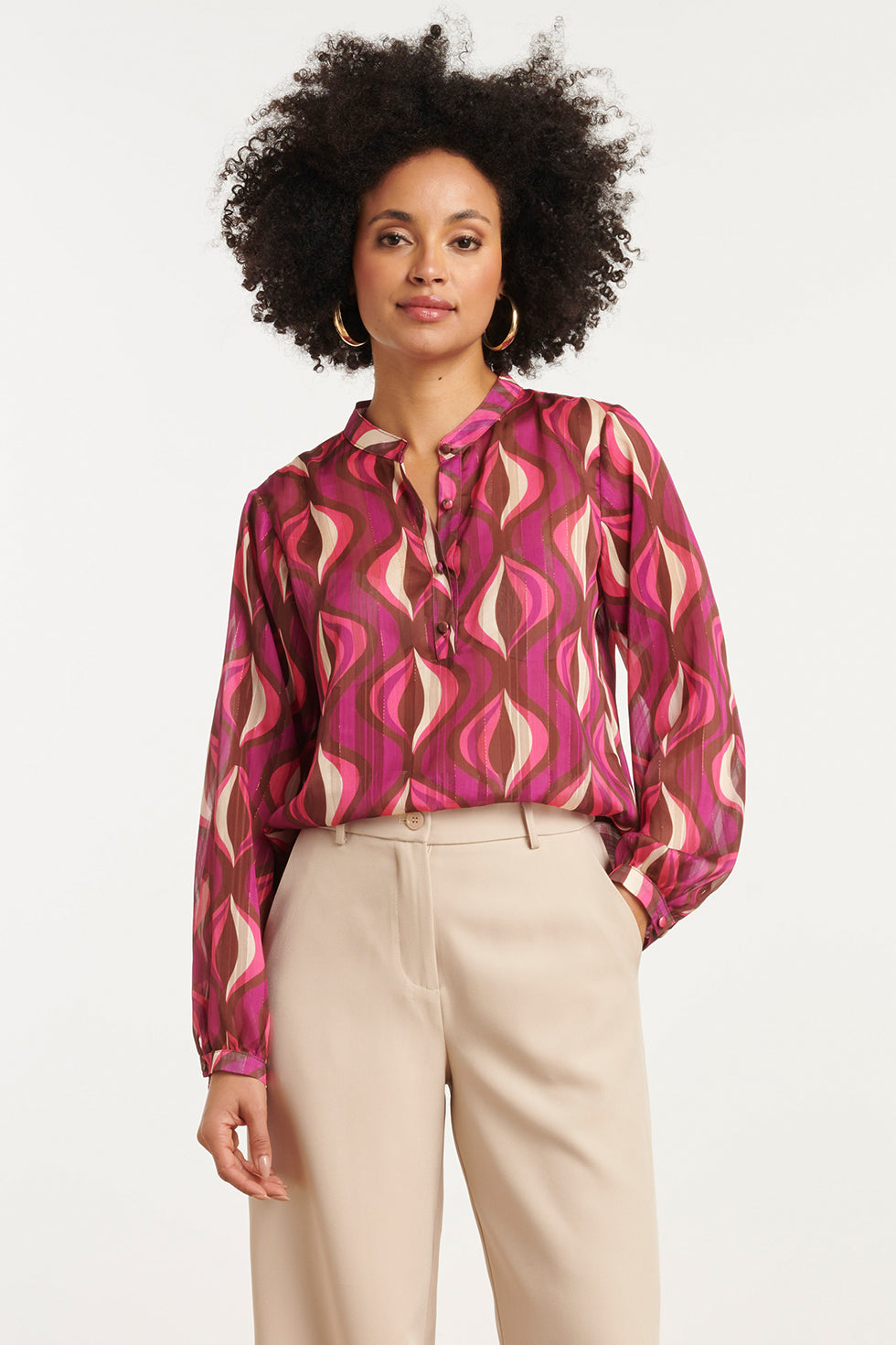 25774 – Chiffon Blouse Met Lurex Draad | Aubergine - Muticolour