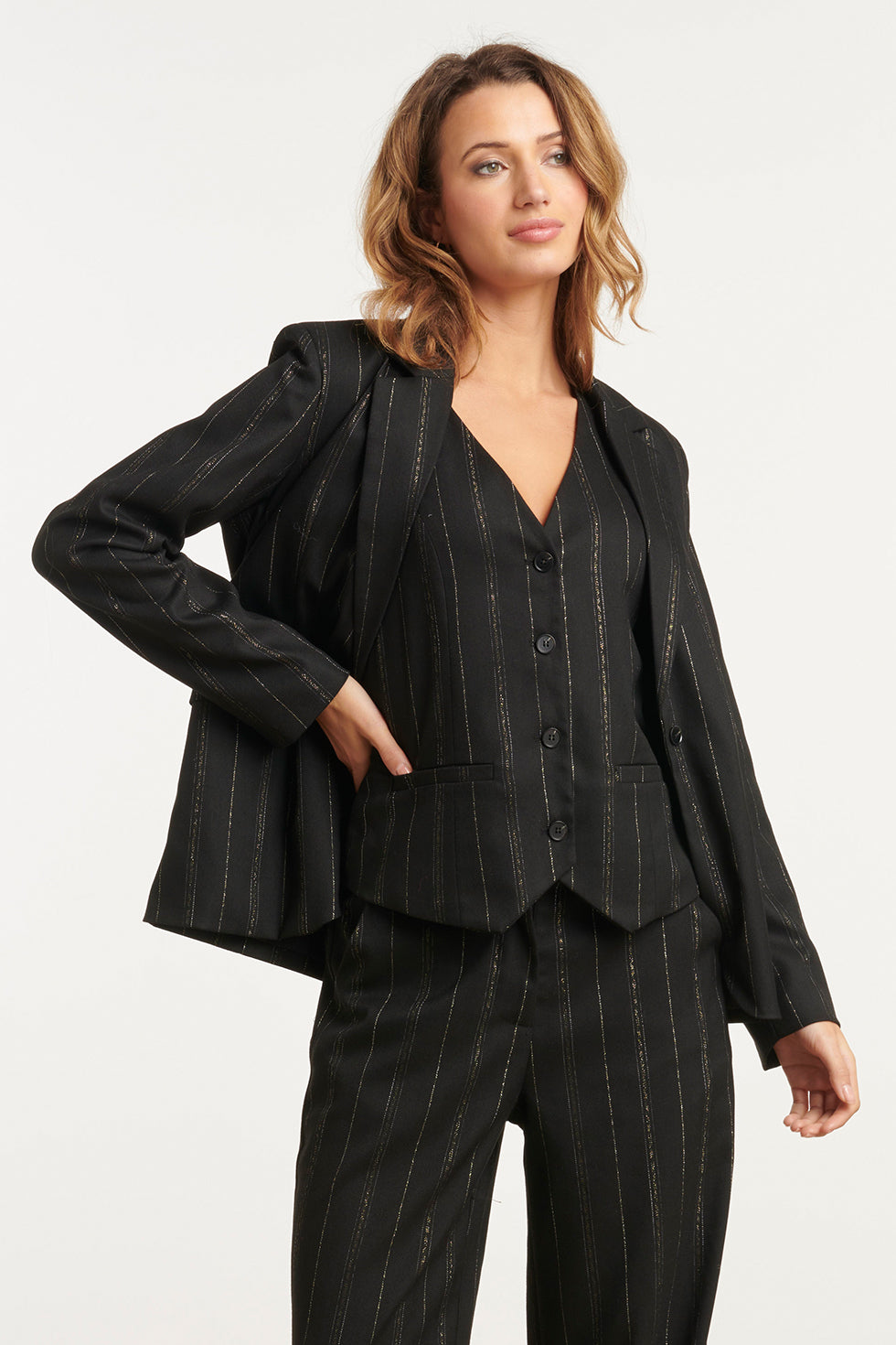 25780 – Blazer Met Subtiel Streepdessin | Black