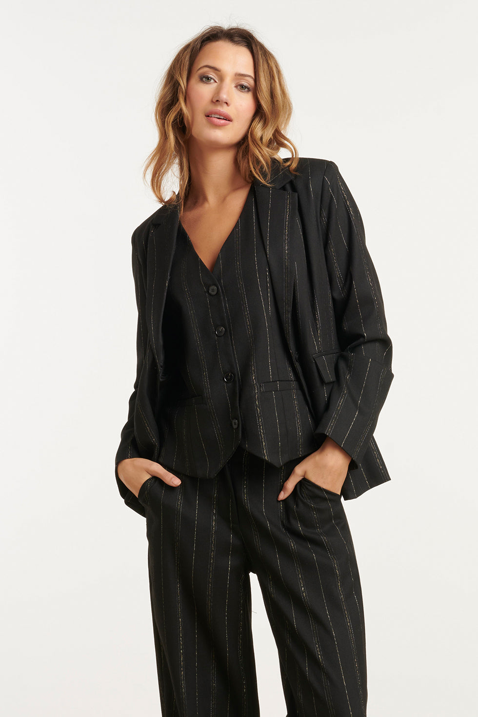 25780 – Blazer Met Subtiel Streepdessin | Black