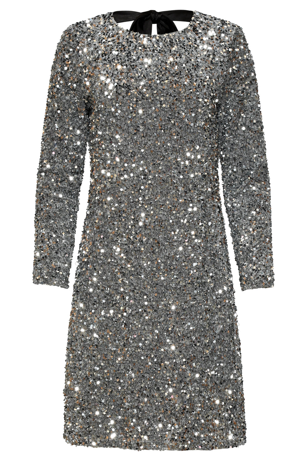 25783 – Pailletten Jurk Met Satijnen Strikdetail | Silver