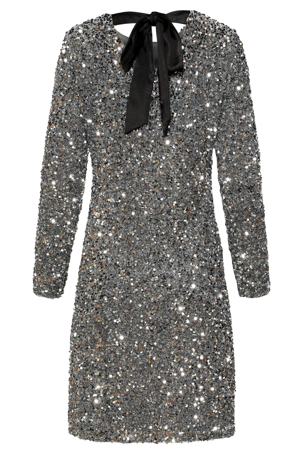 25783 – Pailletten Jurk Met Satijnen Strikdetail | Silver