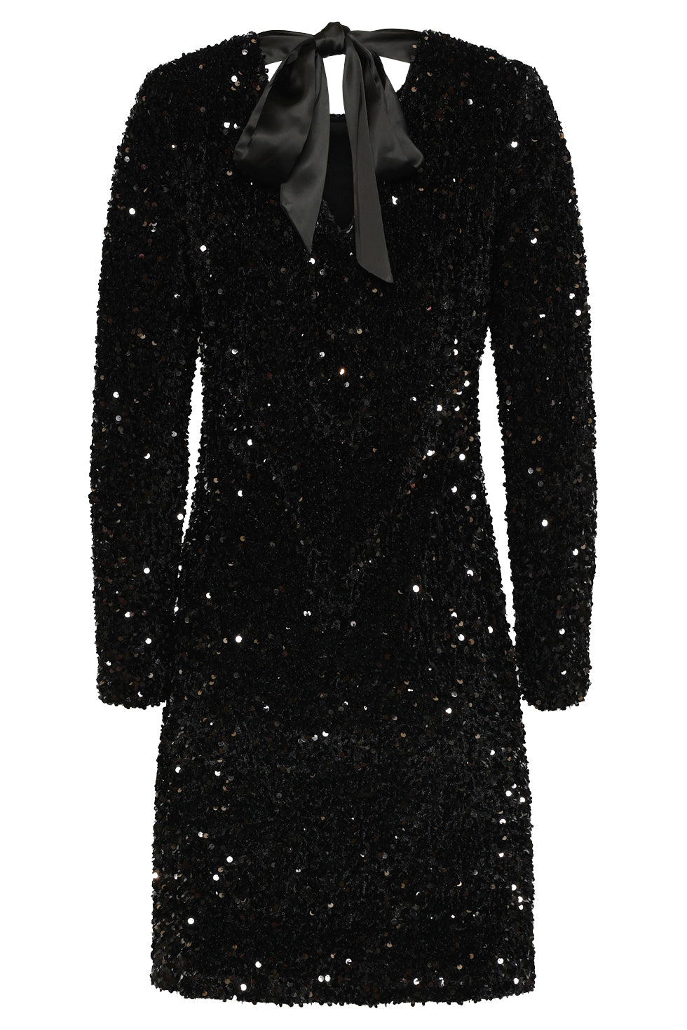 25783 – Smashed Lemon Pailletten jurk met satijnen strikdetail | Black