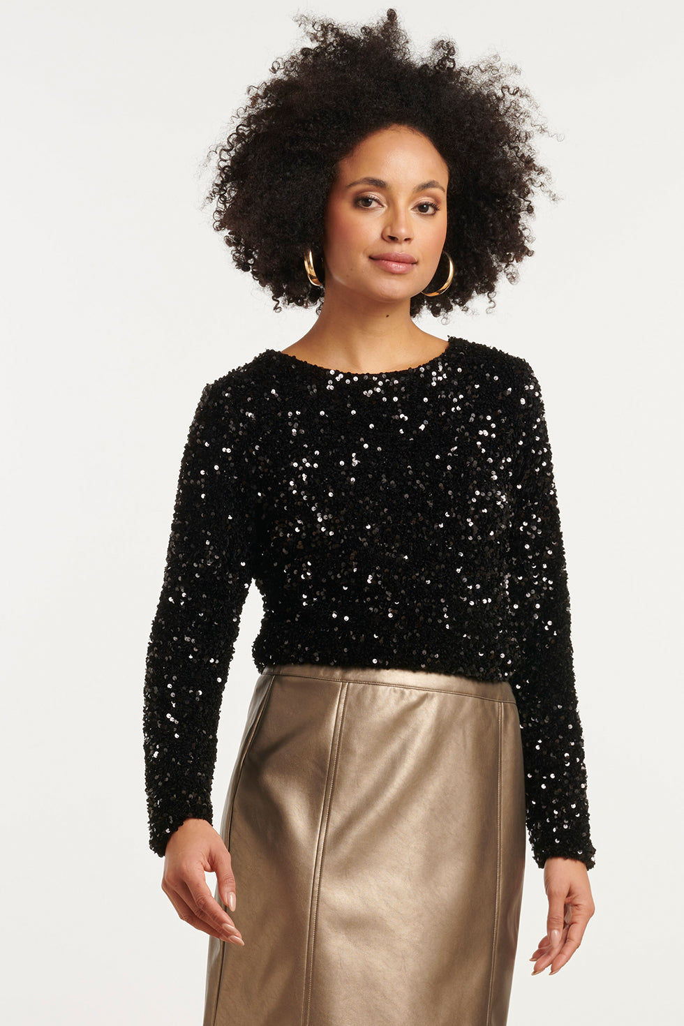 25784 – Pailletten TOp Met Satijnen Strik op De Rug | Black
