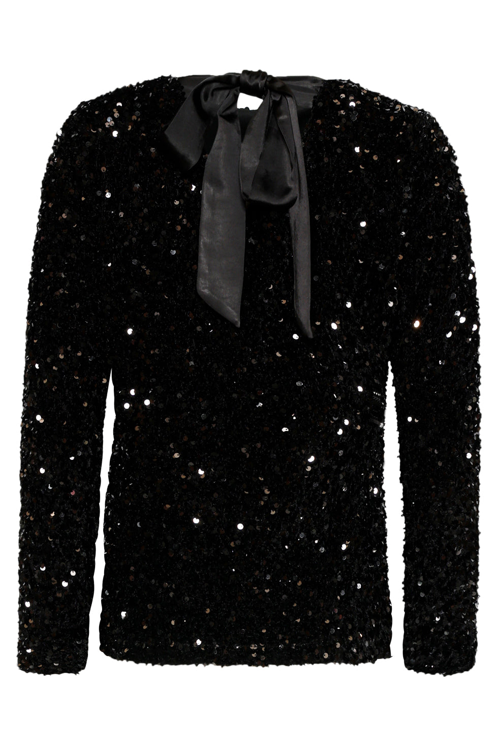 25784 – Pailletten TOp Met Satijnen Strik op De Rug | Black