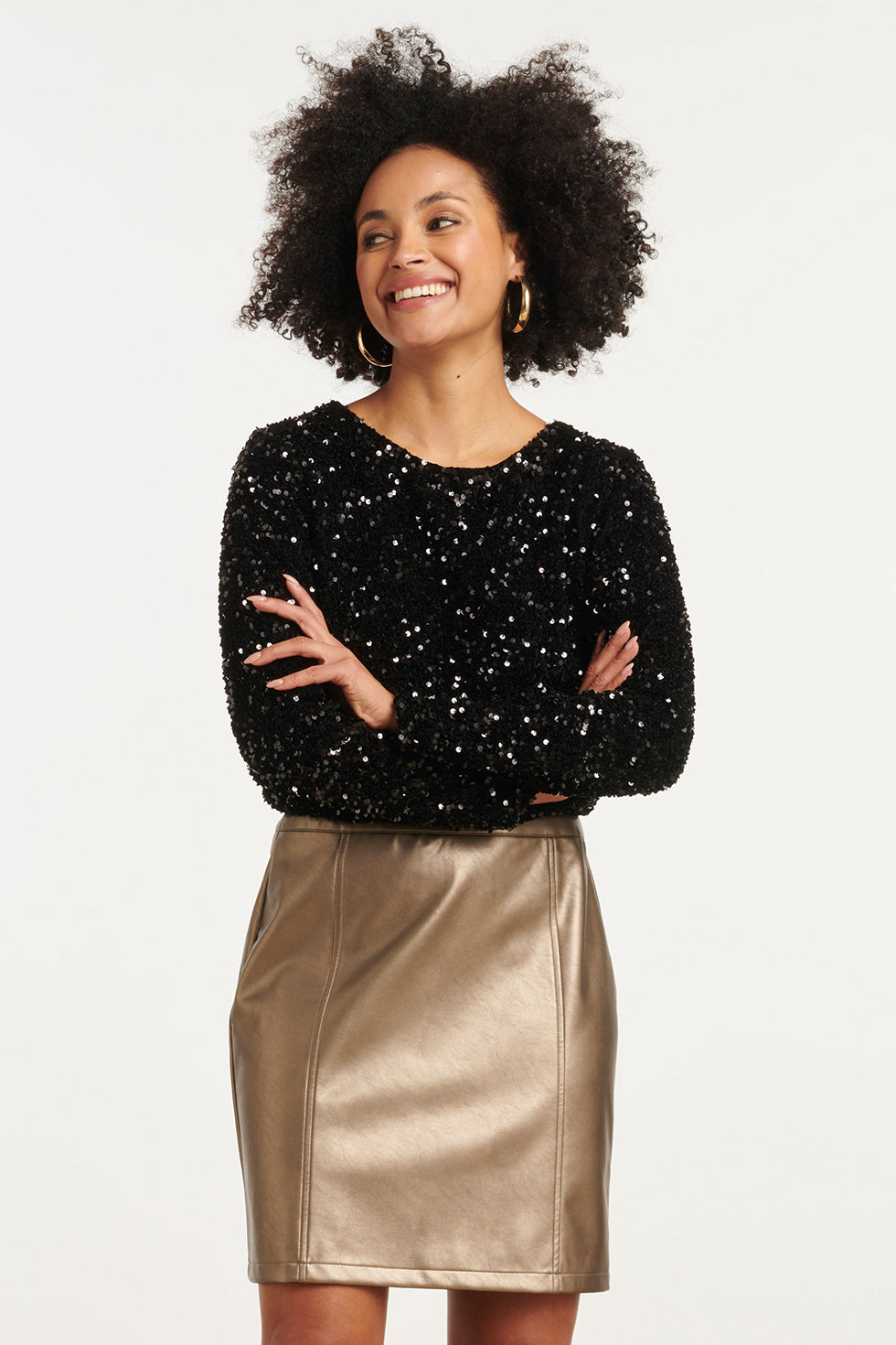 25784 – Pailletten TOp Met Satijnen Strik op De Rug | Black