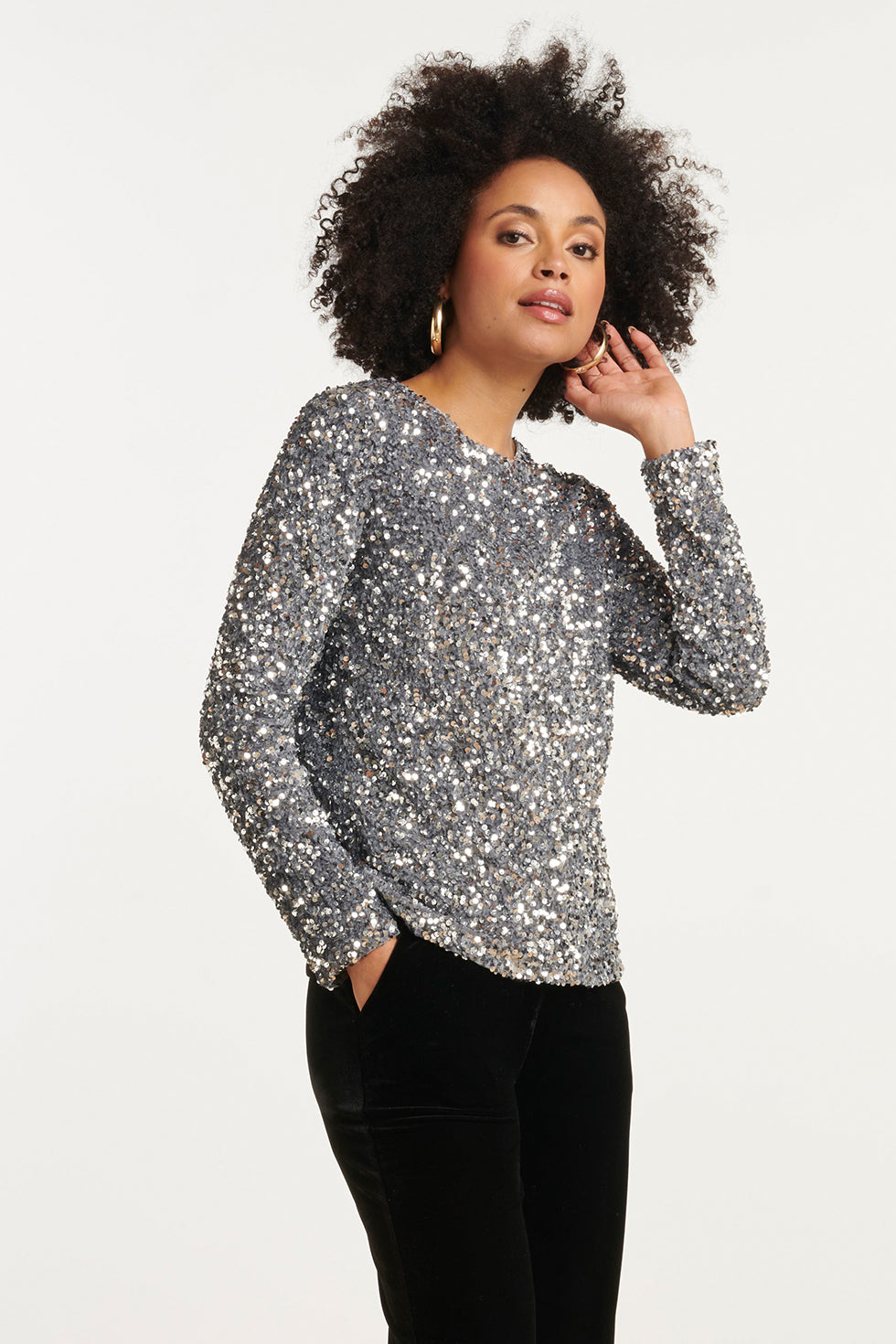25784 – Pailletten TOp Met Satijnen Strik op De Rug | Silver