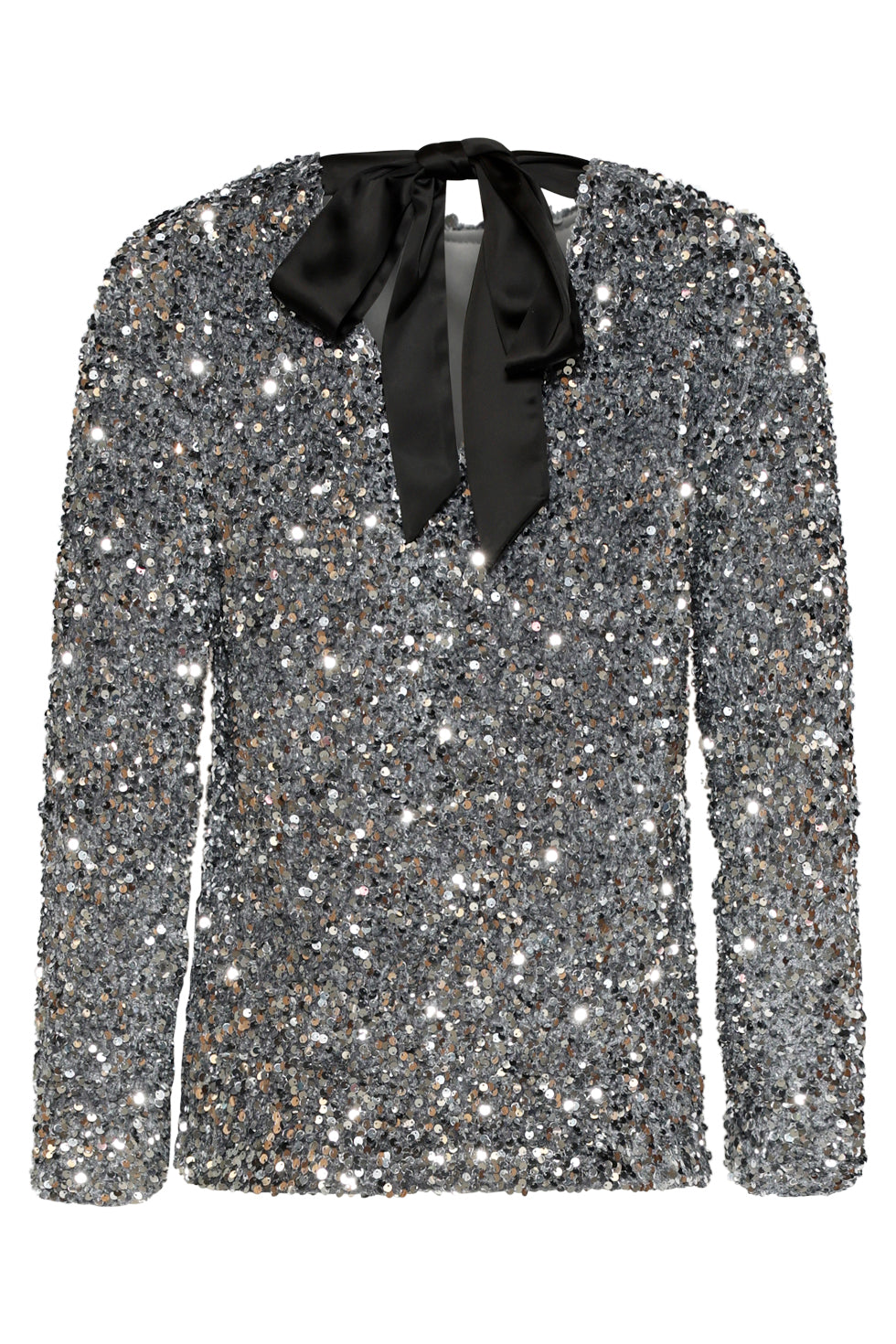 25784 – Pailletten TOp Met Satijnen Strik op De Rug | Silver